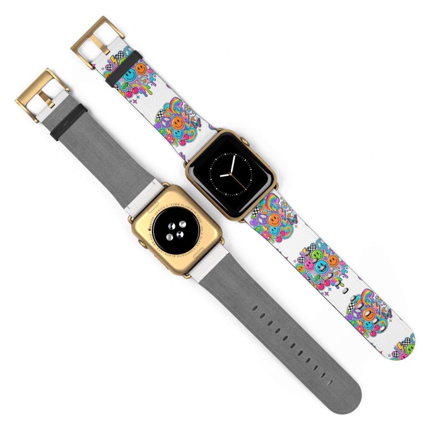 Floral Smiley Watch Band — Colorful Happy Face Apple Watch Strap