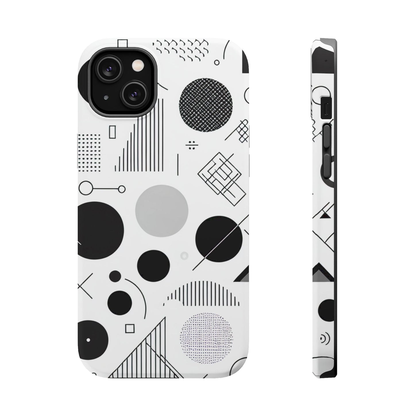 Black and White Abstract Art iPhone case with modern minimalist geometric design and dual-layer protection