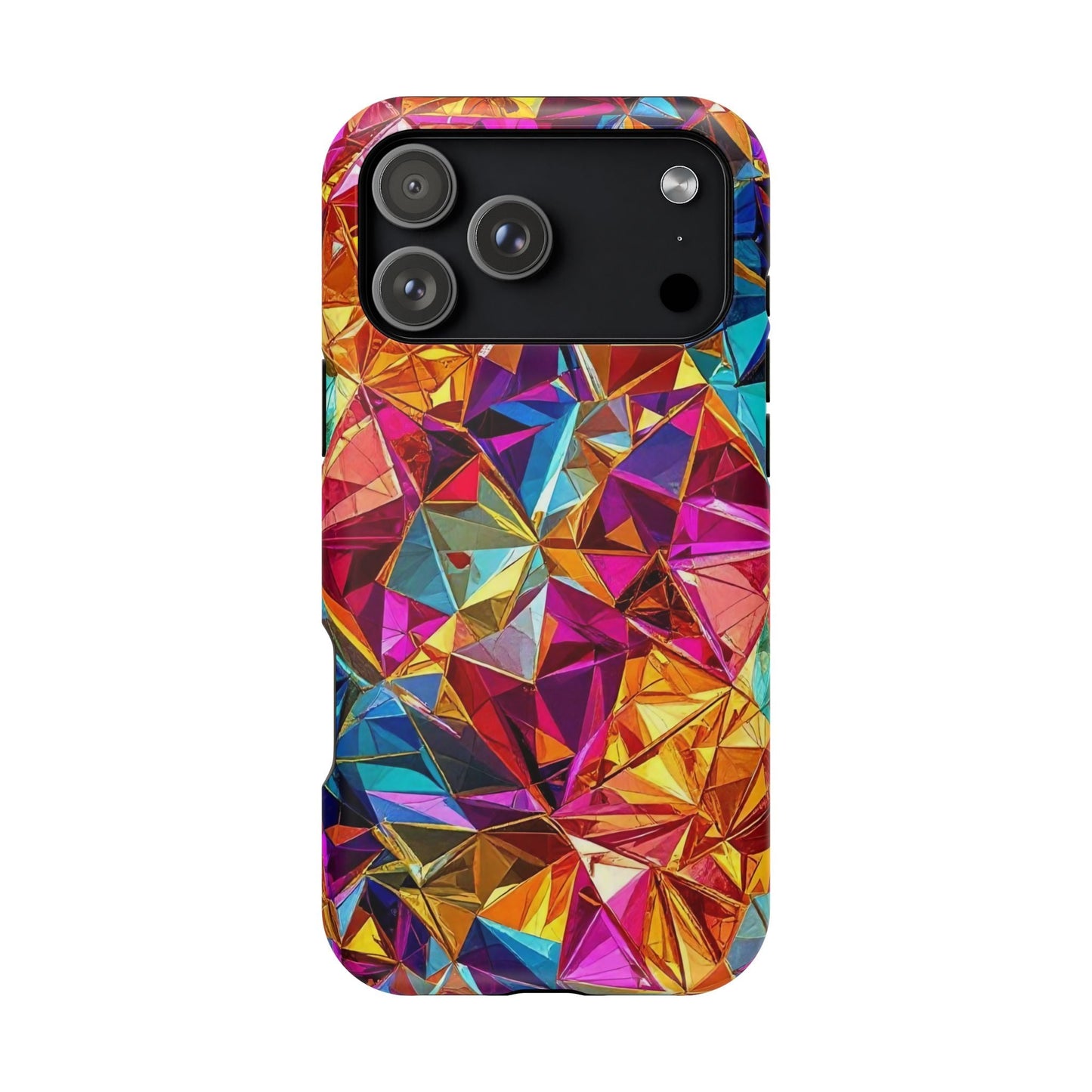 Rainbow Foil iPhone Tough Case with vibrant geometric colors and dual-layer protection for iPhone.