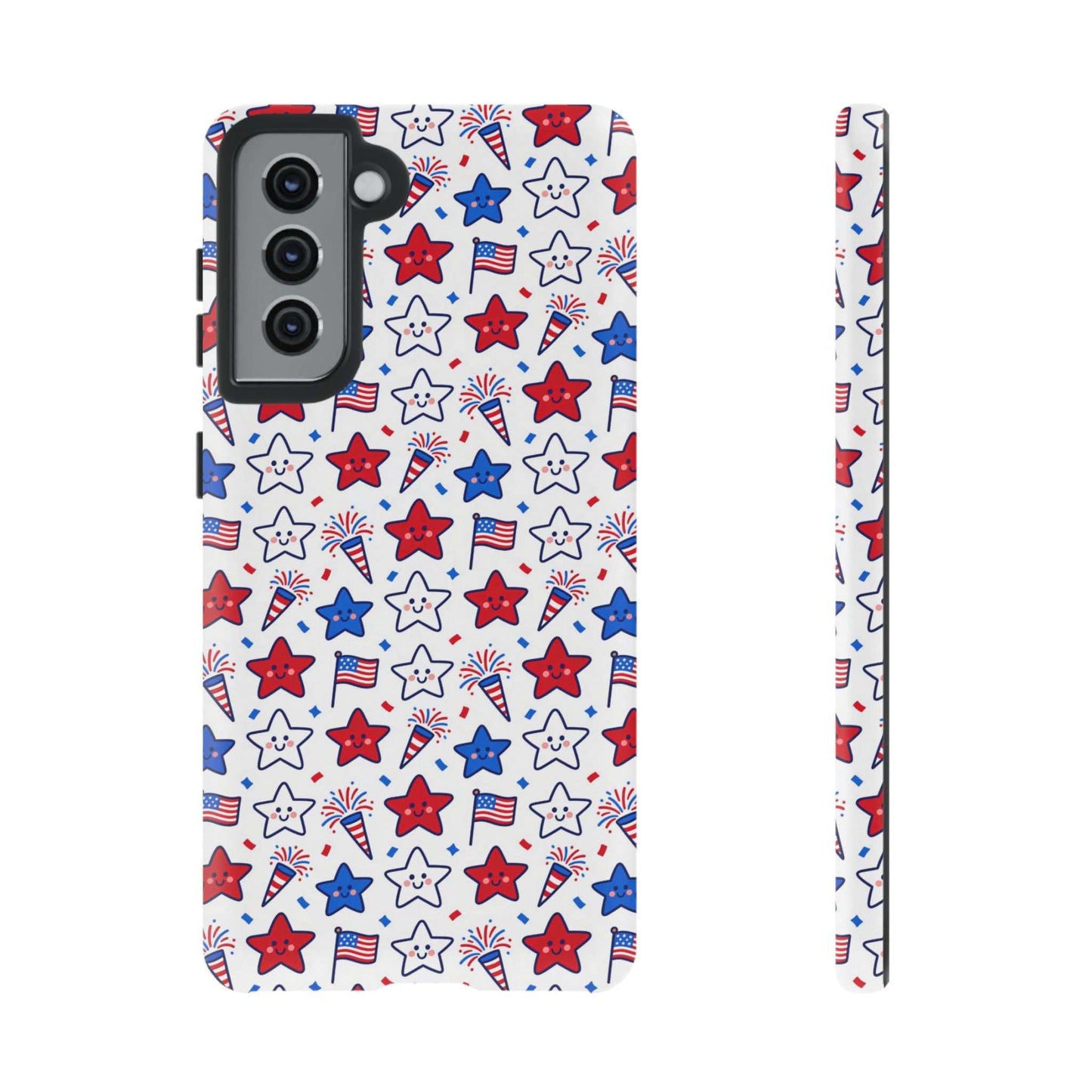 Kawaii 4th of July  Samsung Case – Cute Patriotic Phone Case, Fireworks Design, Shockproof Protective Cover