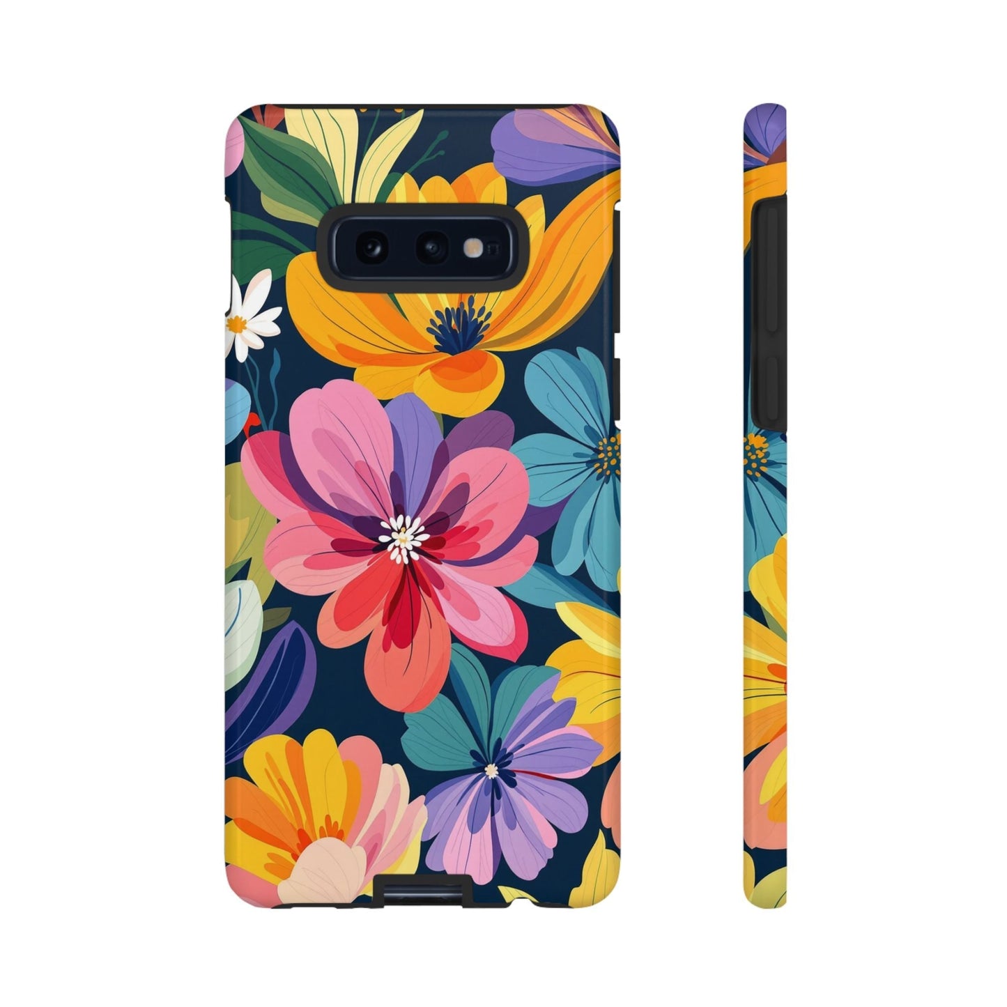 Colorful floral Samsung phone case with vibrant flower design and durable shock-absorbing protection