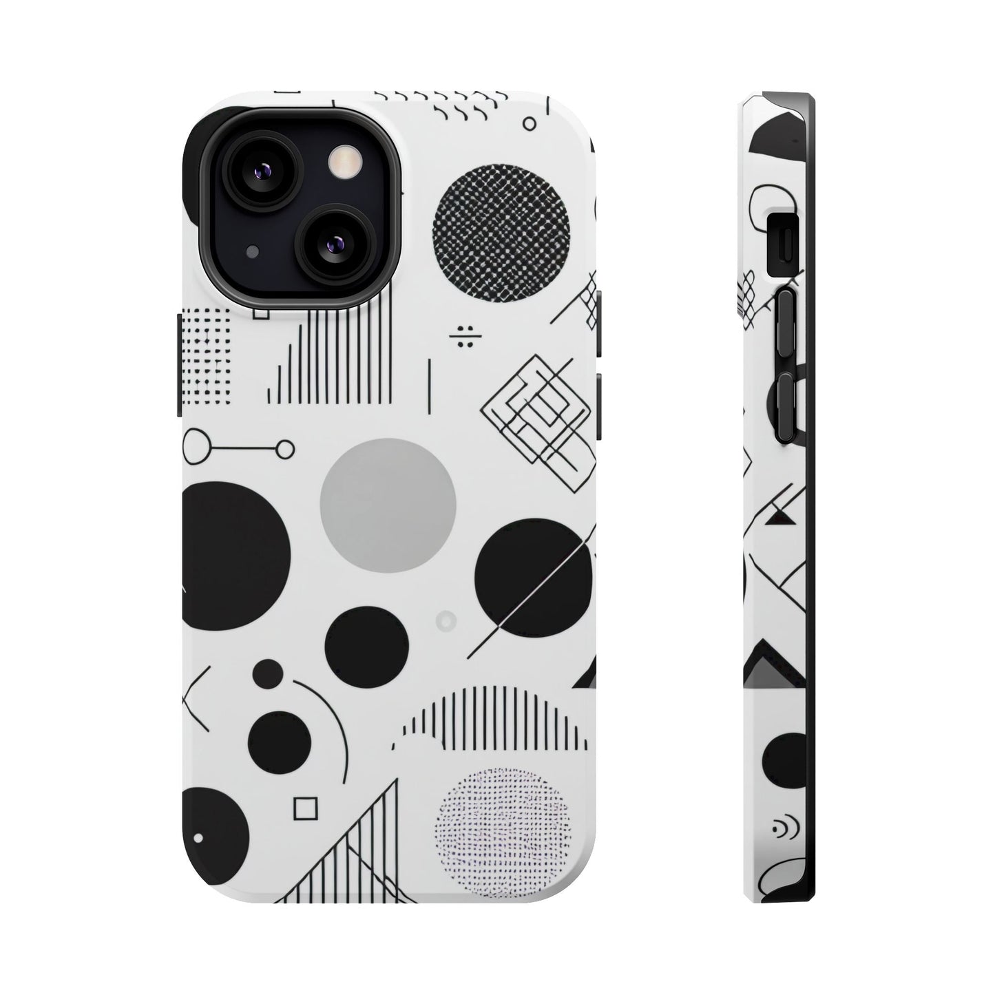 Black and white abstract art iPhone case with modern minimalist geometric design and durable protective cover