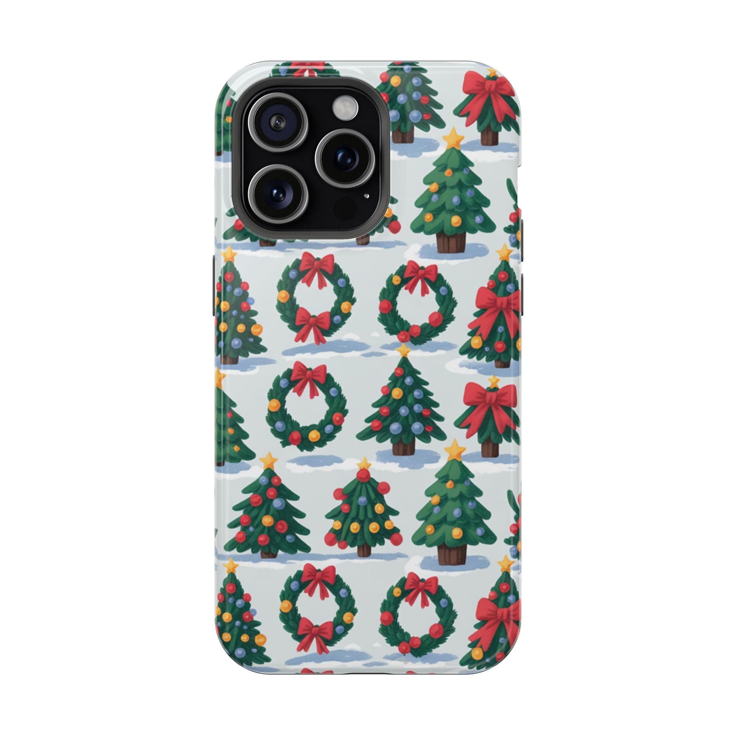 iPhone case with festive Holiday Tree and Wreath pattern for Christmas protection