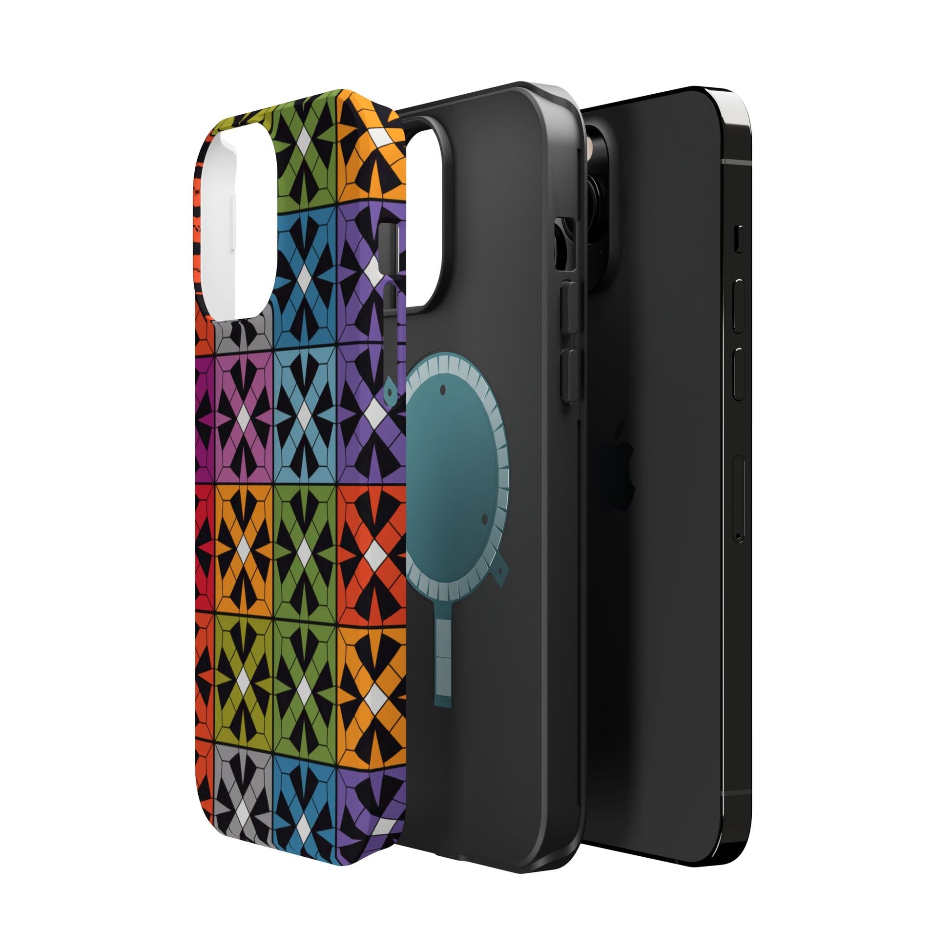 Rainbow Squares iPhone Tough Case with colorful geometric pattern and durable dual-layer protection for iPhone models