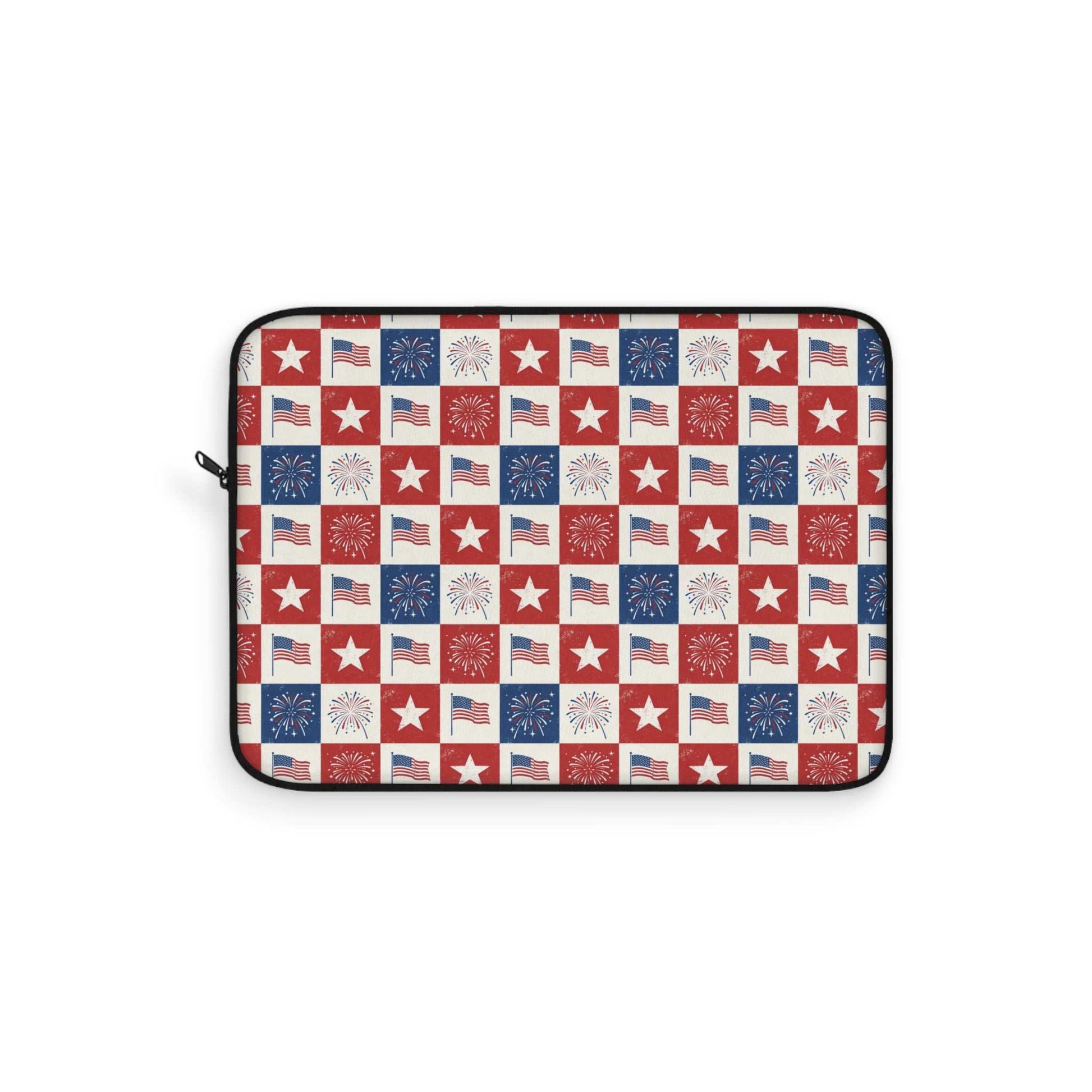 250th 4th of July patriotic checkered laptop sleeve with red white and blue design
