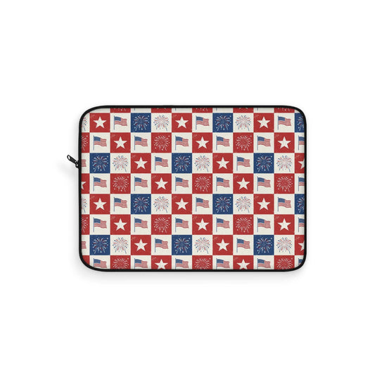 250th 4th of July patriotic checkered laptop sleeve with red white and blue design