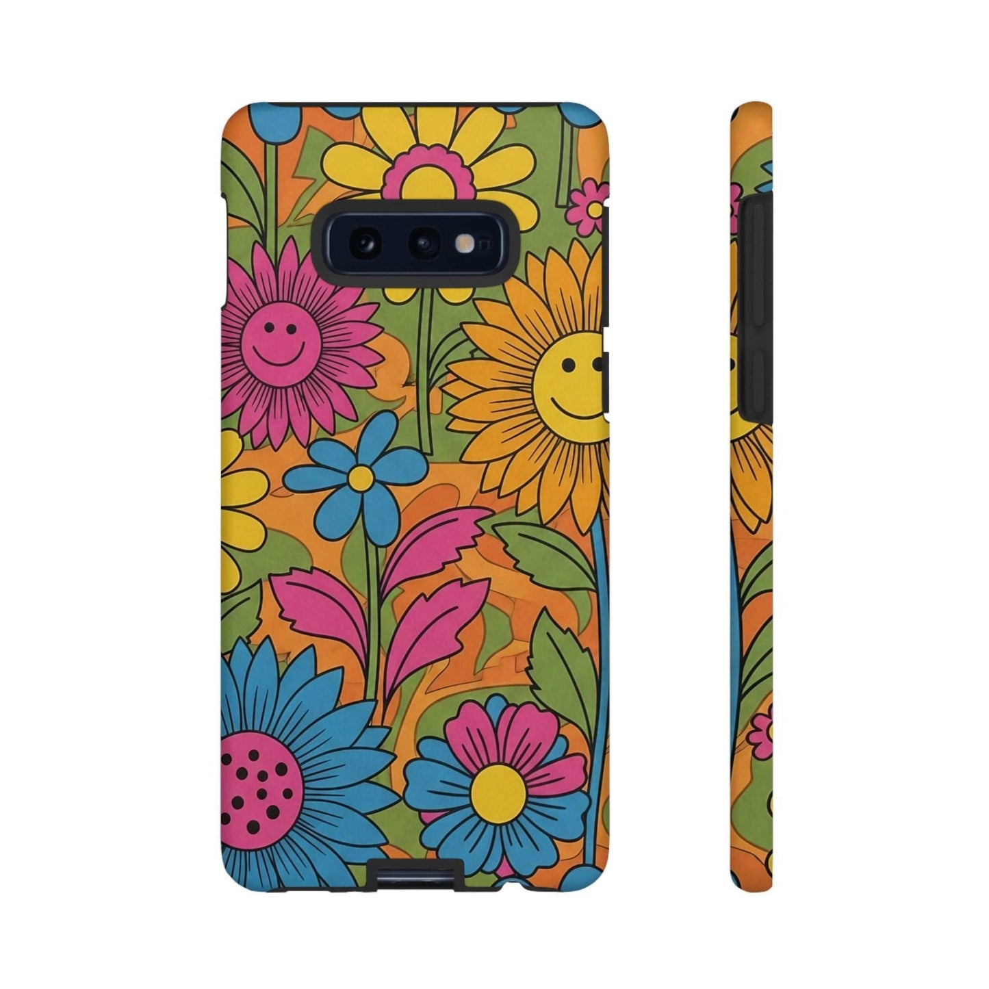 Samsung Phone Case with vibrant retro flower power design and durable shock-absorbing protection