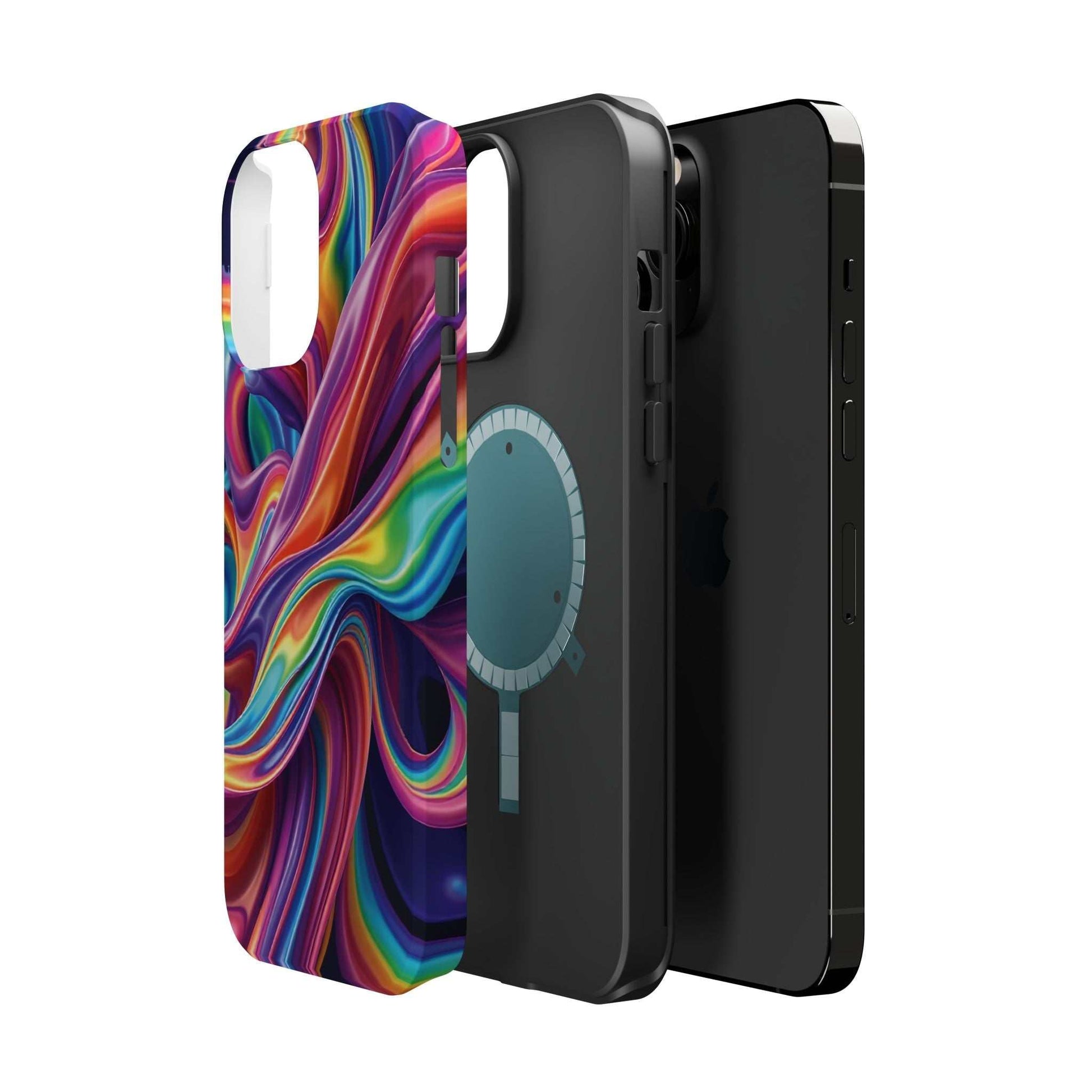 Wrapping Rainbow Design iPhone tough case with colorful swirl pattern and durable dual-layer protection