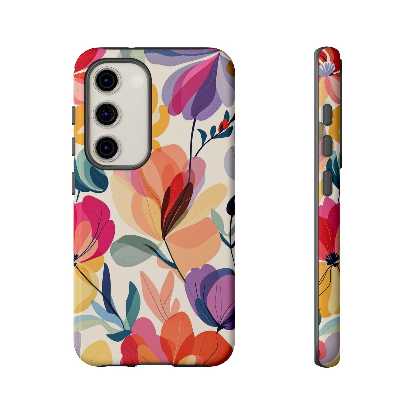 Watercolor floral Samsung tough case with vibrant multicolor flower design and durable dual-layer protection.