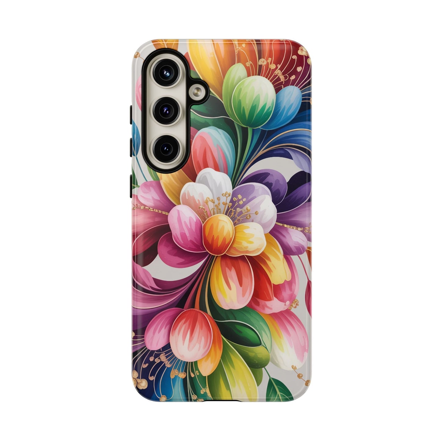 Vibrant floral Samsung phone case with full ink wrap and durable impact-resistant materials