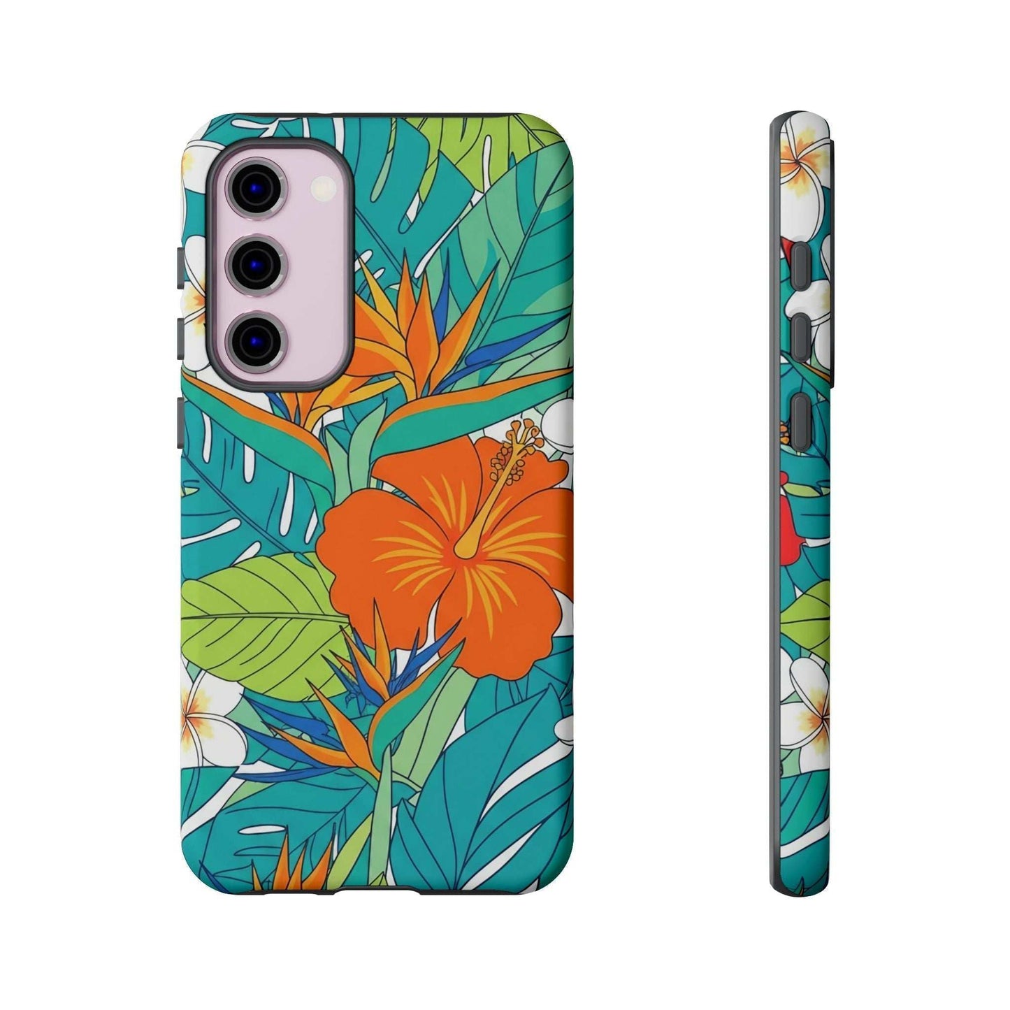 Vibrant floral Samsung case with tropical flower design and durable dual layer protection
