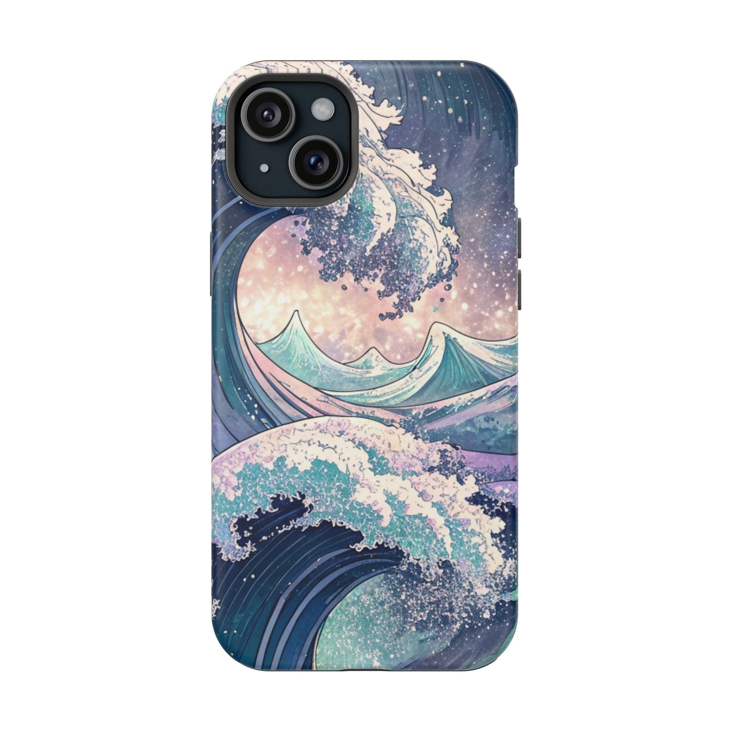iPhone magnetic tough case with vibrant crashing waves design and durable dual-layer protection