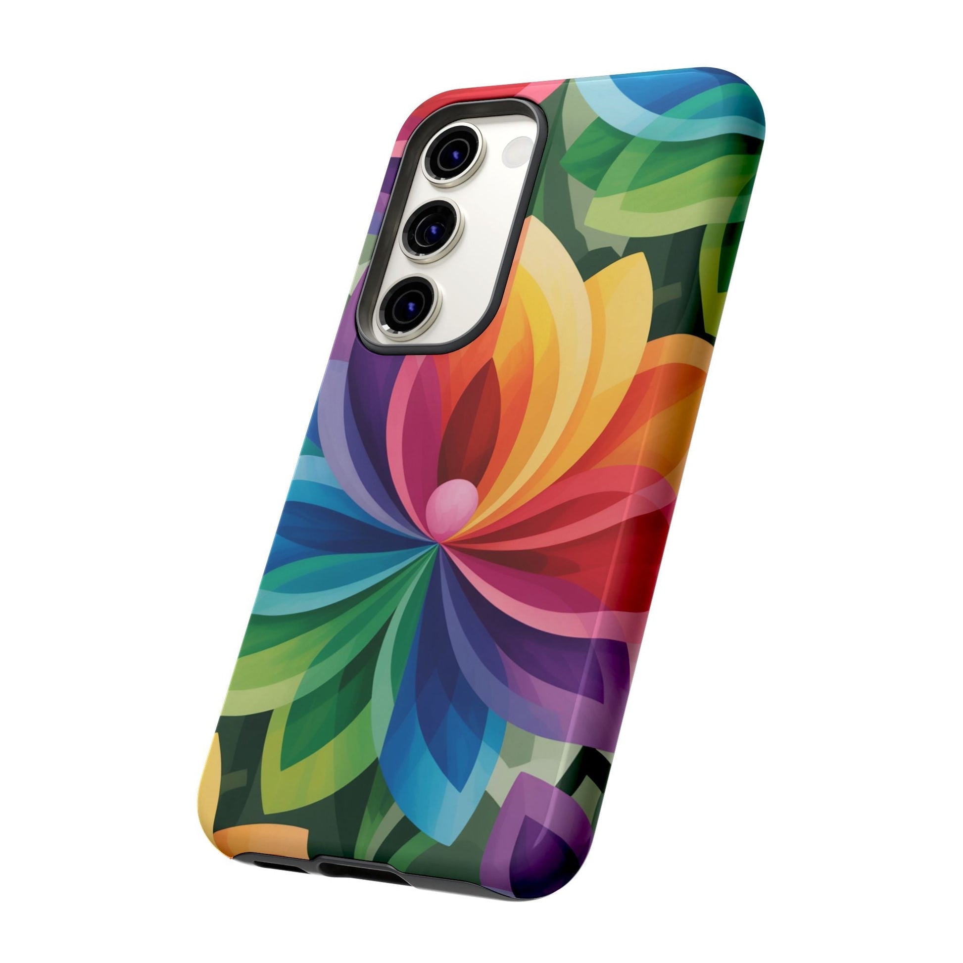 Samsung Tough Case with vibrant rainbow flower design and durable impact-resistant protection for smartphones