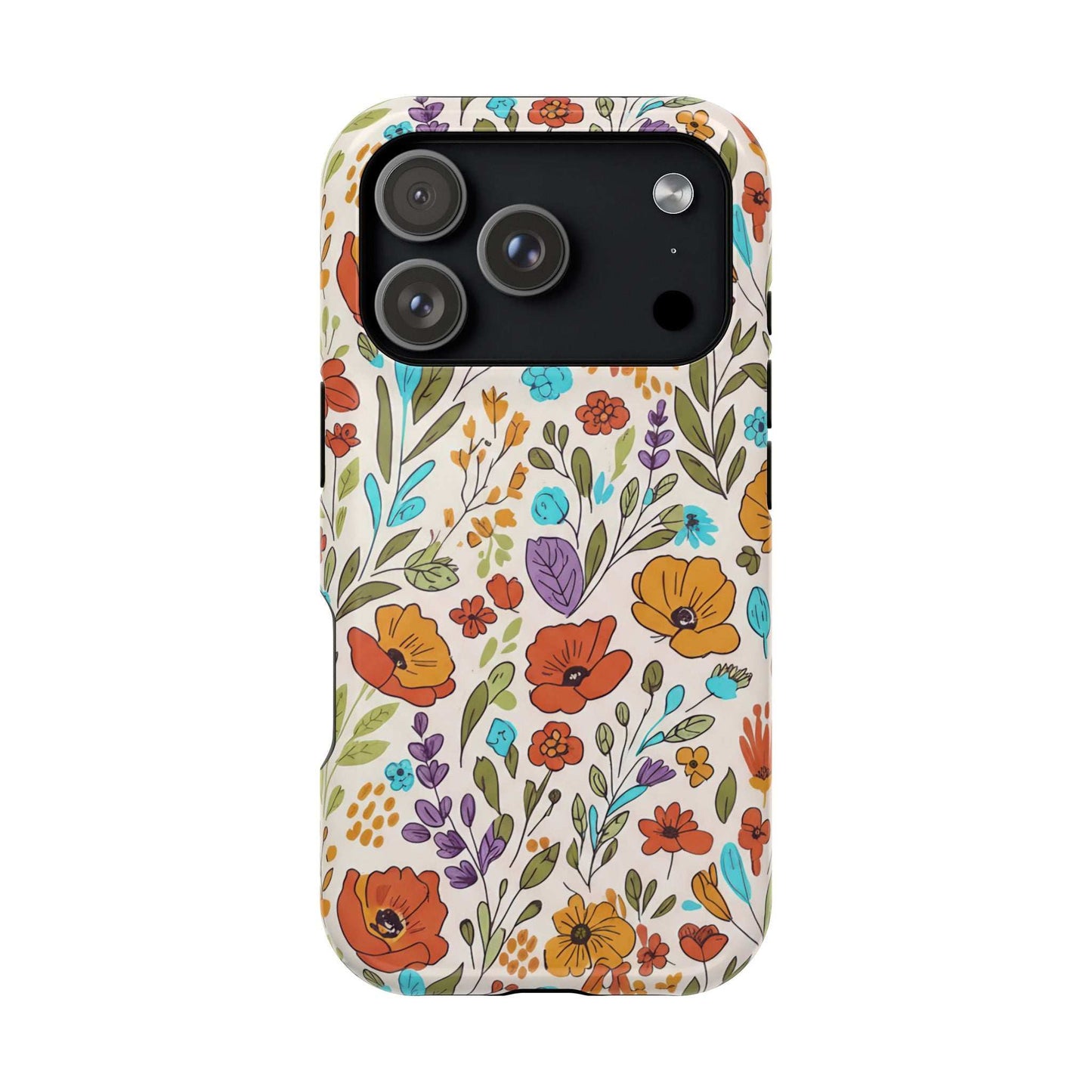 Floral Drawing iPhone Case — Magnetic Impact-Resistant Phone Cover