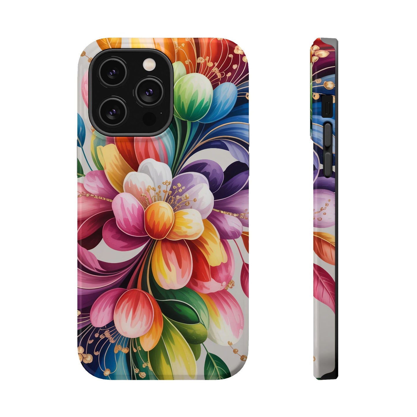 Vibrant Floral iPhone Case with colorful flower design, dual-layer protection, and MagSafe compatibility.