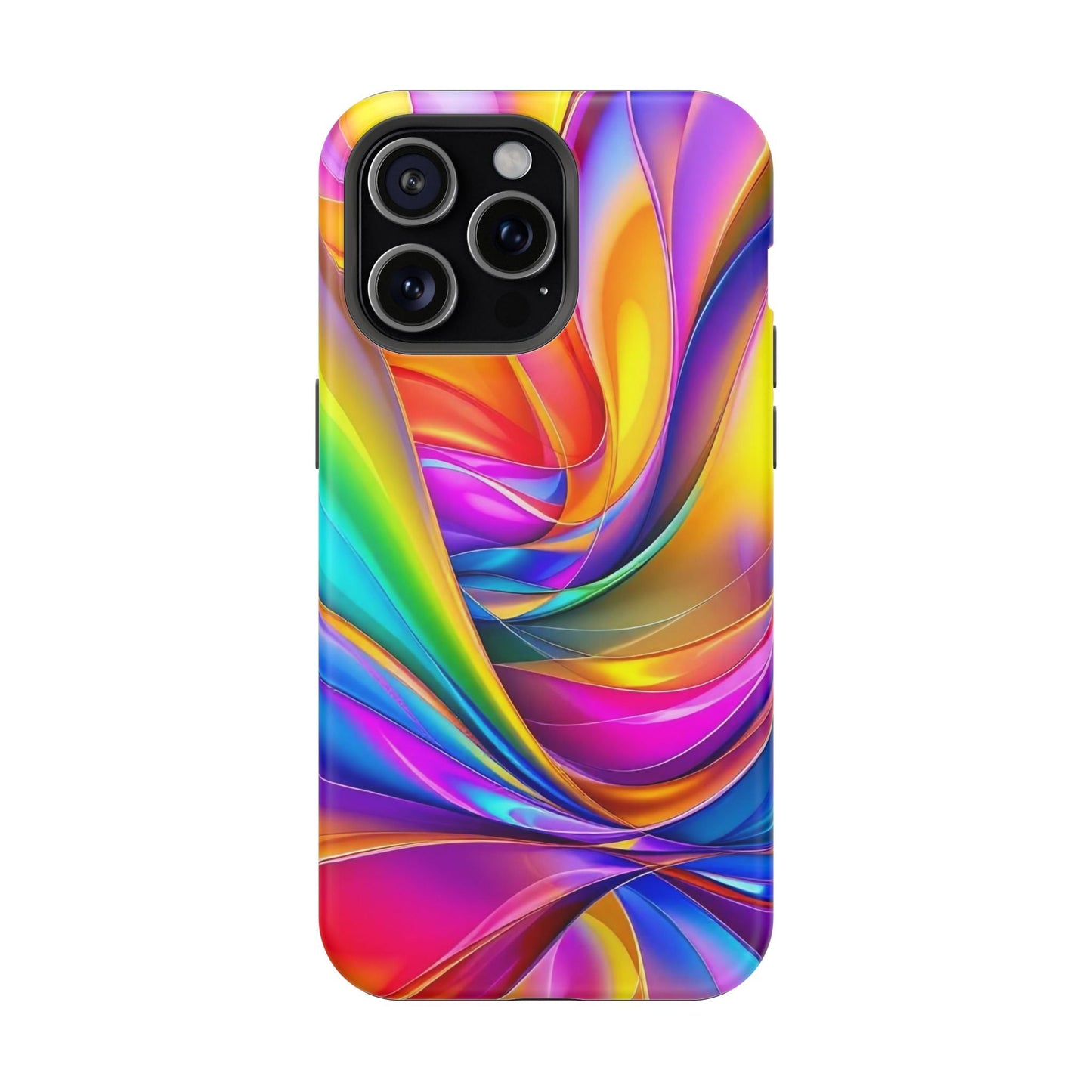 Deconstructed Rainbow Wave vibrant abstract iPhone tough case with dual-layer protection and MagSafe compatibility