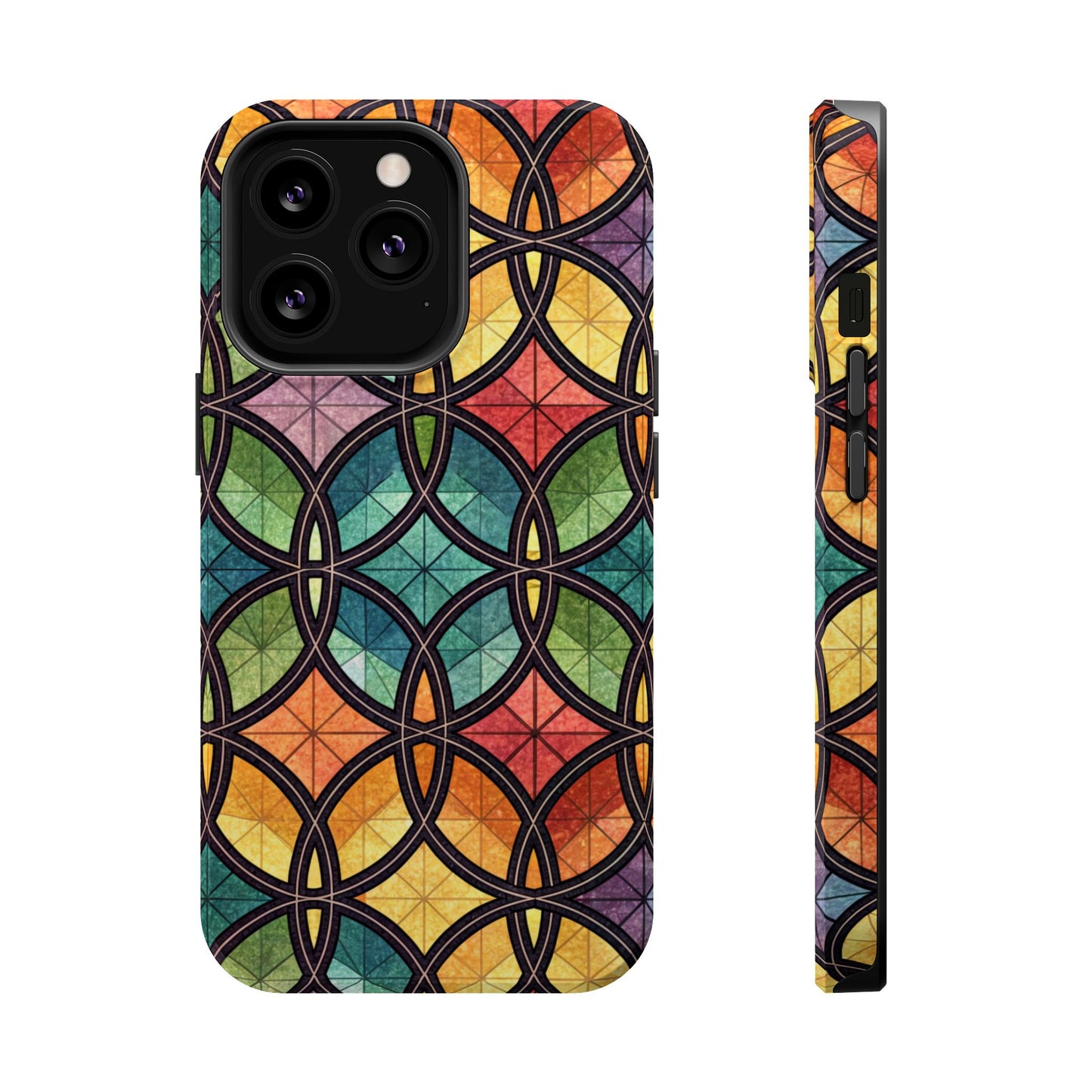 Rainbow Stain Glass iPhone Case – Durable MagSafe® Tough Phone Cover with Colorful Artistic Design