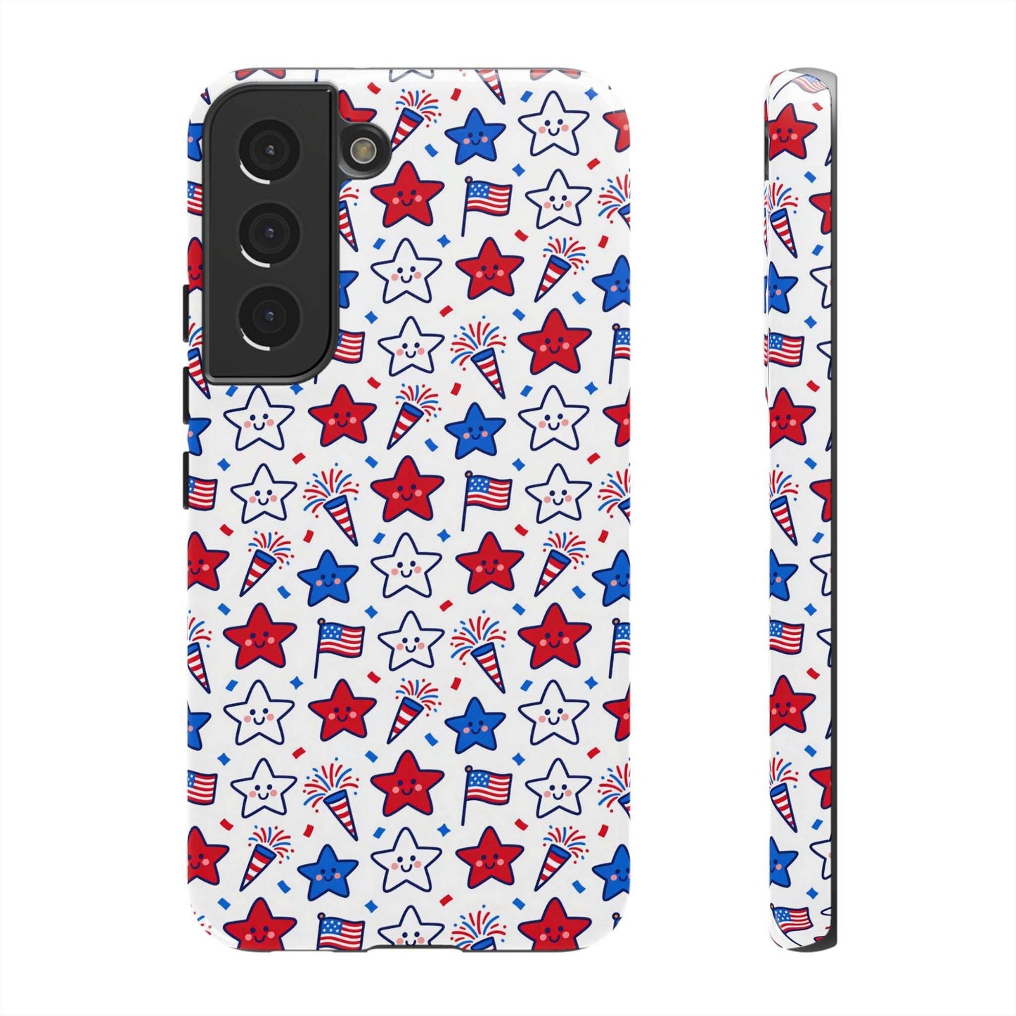 Kawaii 4th of July  Samsung Case – Cute Patriotic Phone Case, Fireworks Design, Shockproof Protective Cover