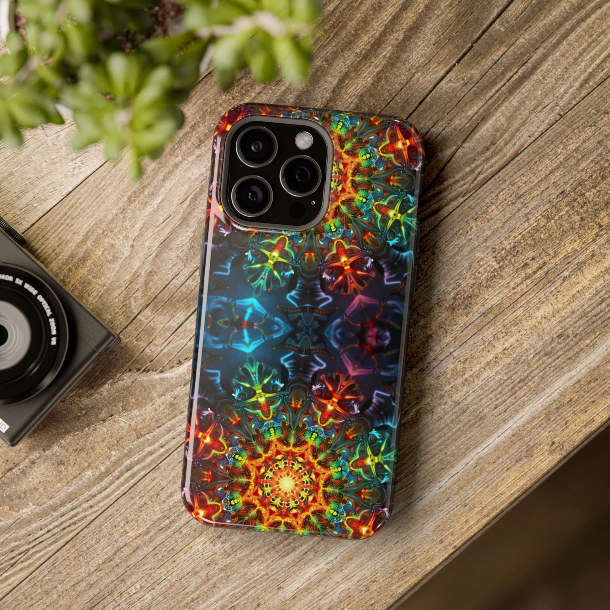 Abstract Kaleidoscope Design iPhone case with vibrant colorful pattern and durable protective dual-layer build