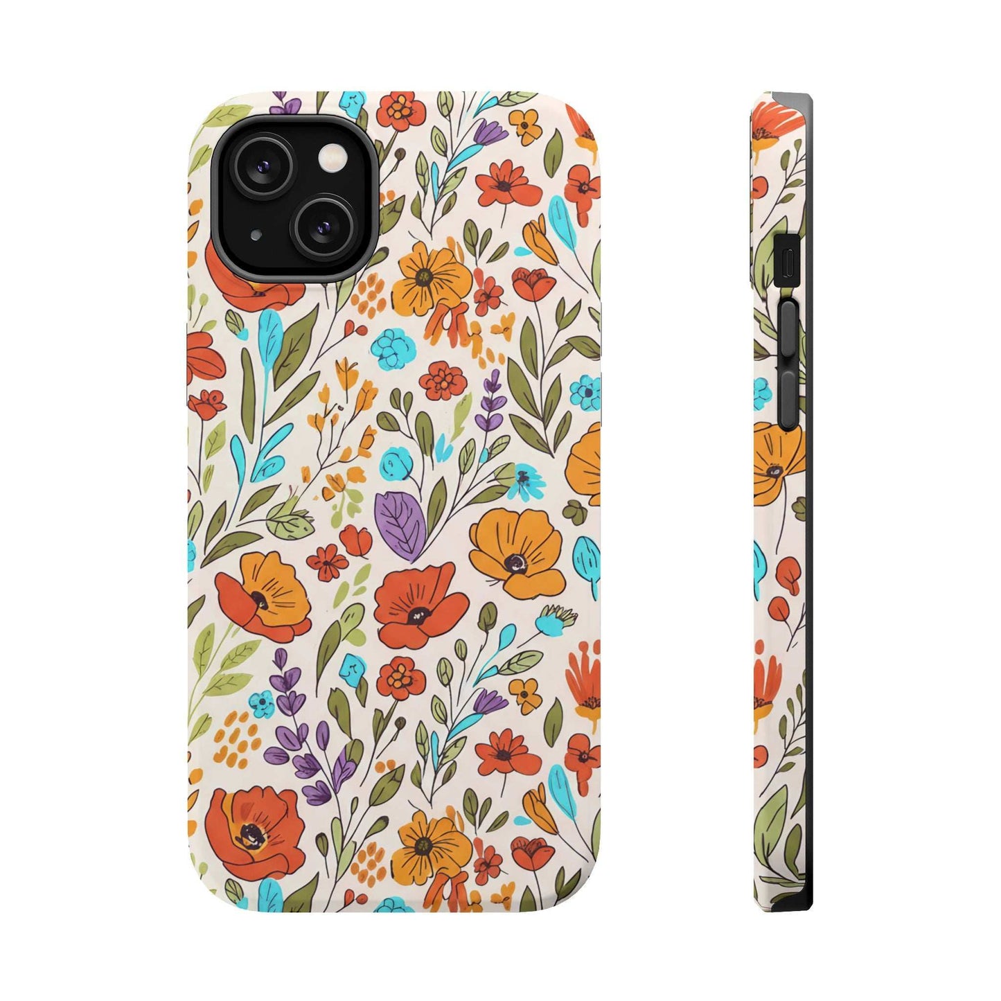 Floral Drawing iPhone Case — Magnetic Impact-Resistant Phone Cover