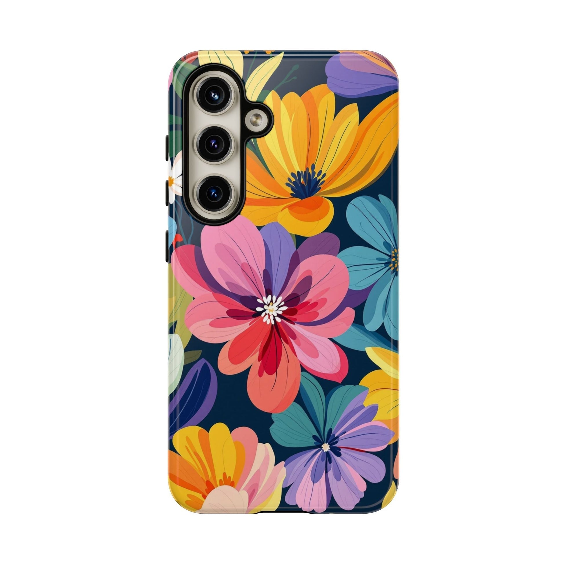 Colorful Floral Samsung Phone Case with vibrant flower design and shock-absorbing silicone liner