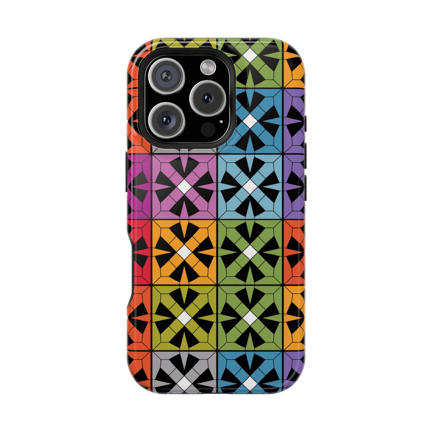 Rainbow Squares iPhone Tough Case with colorful geometric pattern and durable protective design for iPhone 14, 15, and 16 models