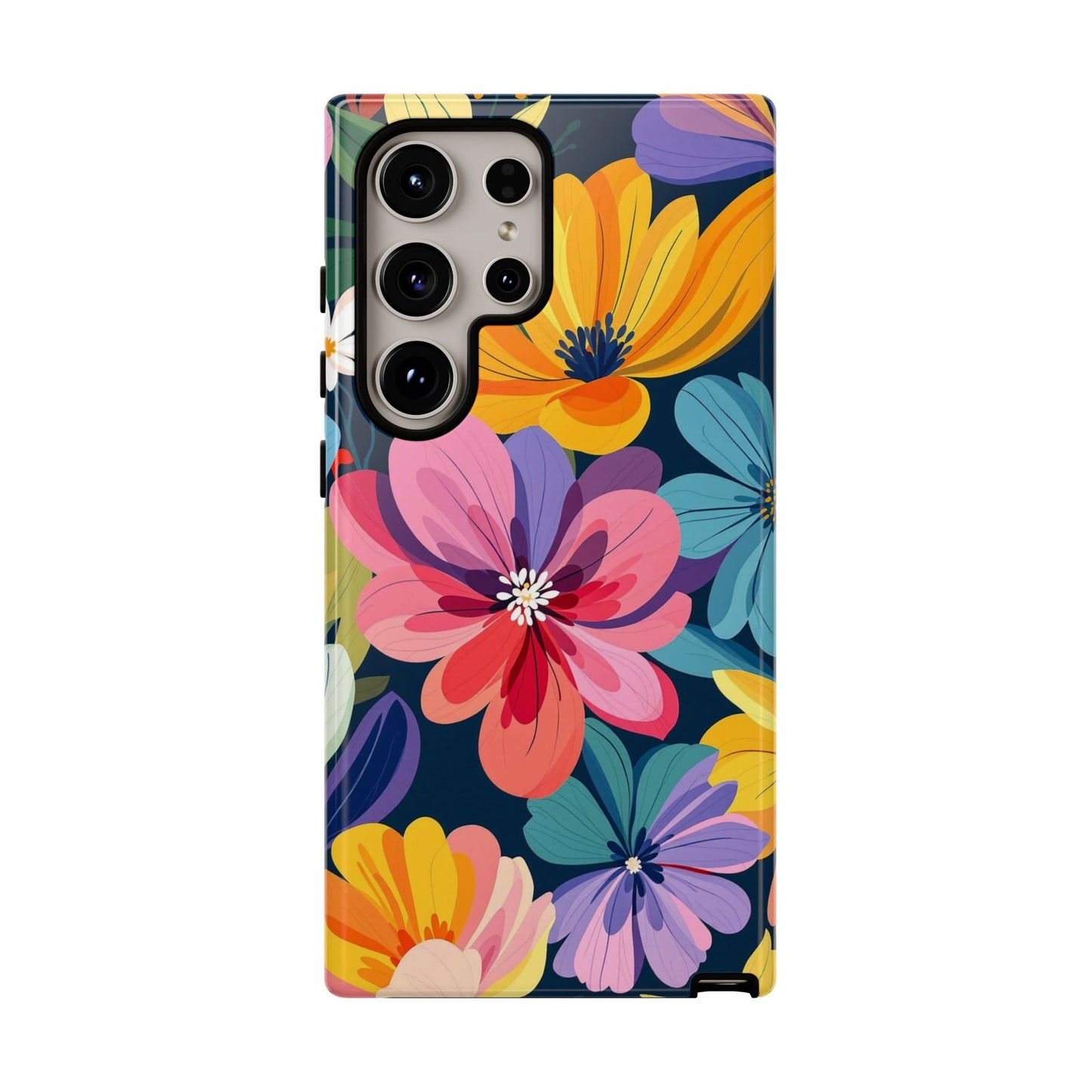Colorful Floral Samsung Phone Case with vibrant flower design and shock-absorbing liner