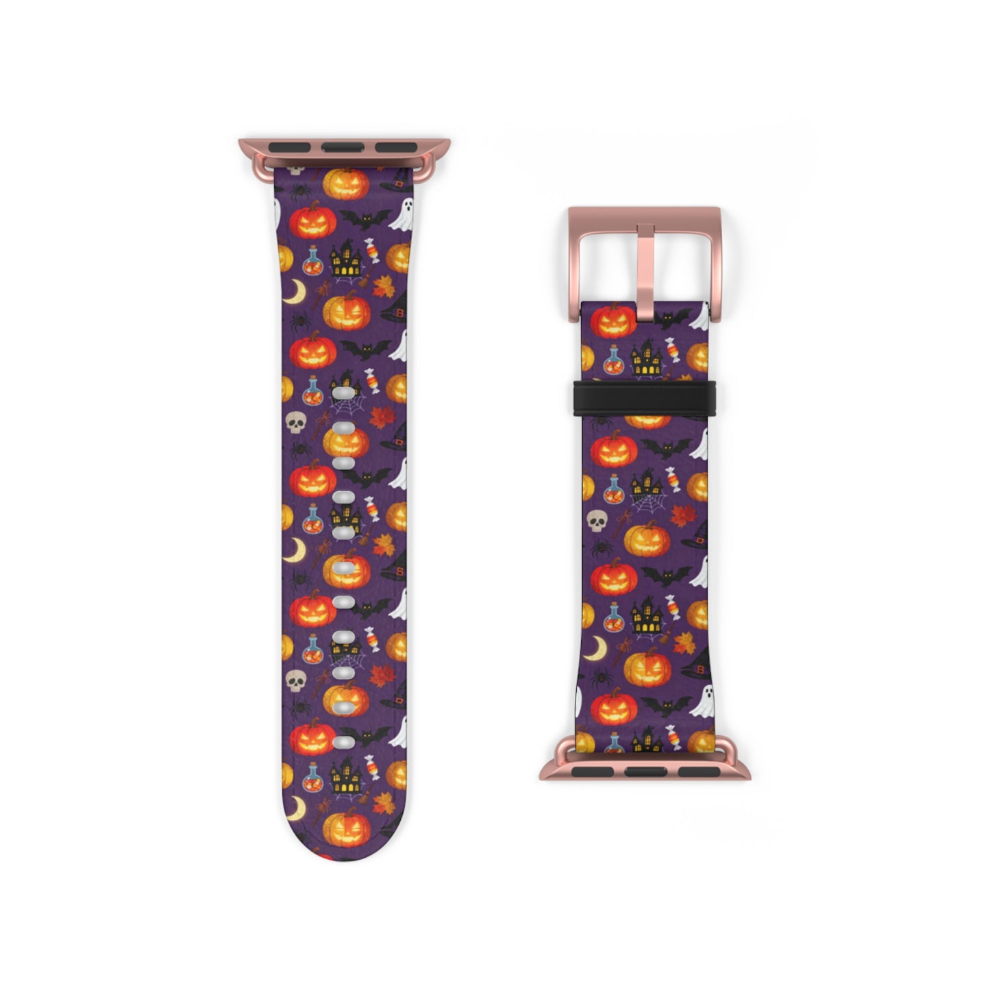 Halloween Pumpkin Pattern Watch Band — Spooky Orange Jack-O'-Lantern Apple Watch Strap