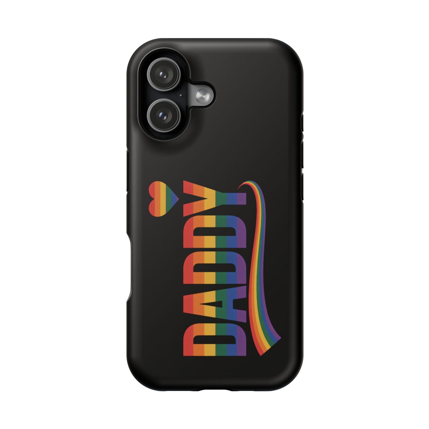 Fun Daddy LGBT Daddy iPhone tough case with rainbow heart and stripe design on black background