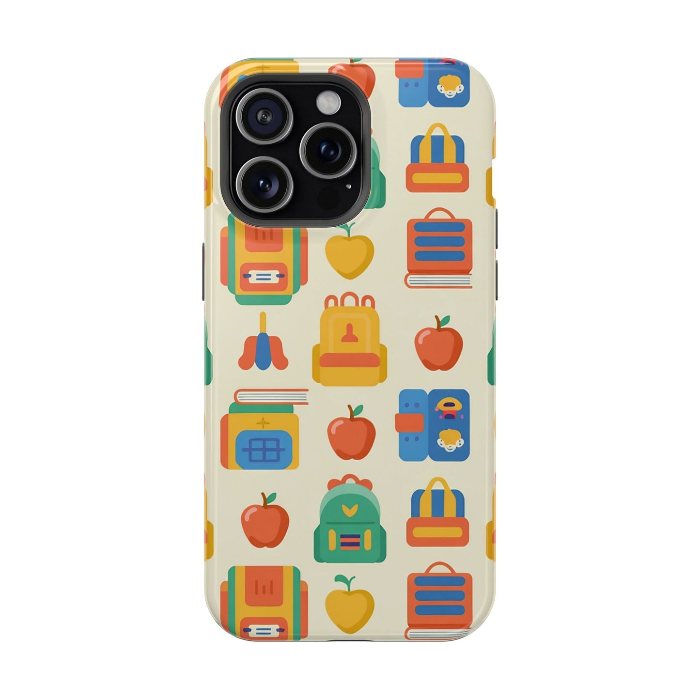 Durable iPhone Back to School Phone Case with colorful school-themed print and MagSafe compatibility