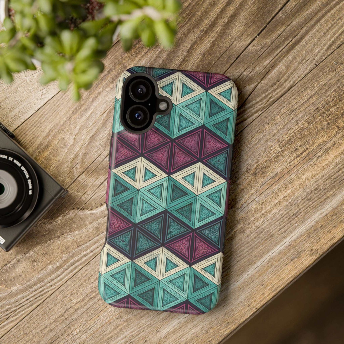 Purple and Teal Abstract geometric pattern iPhone tough case with MagSafe compatibility