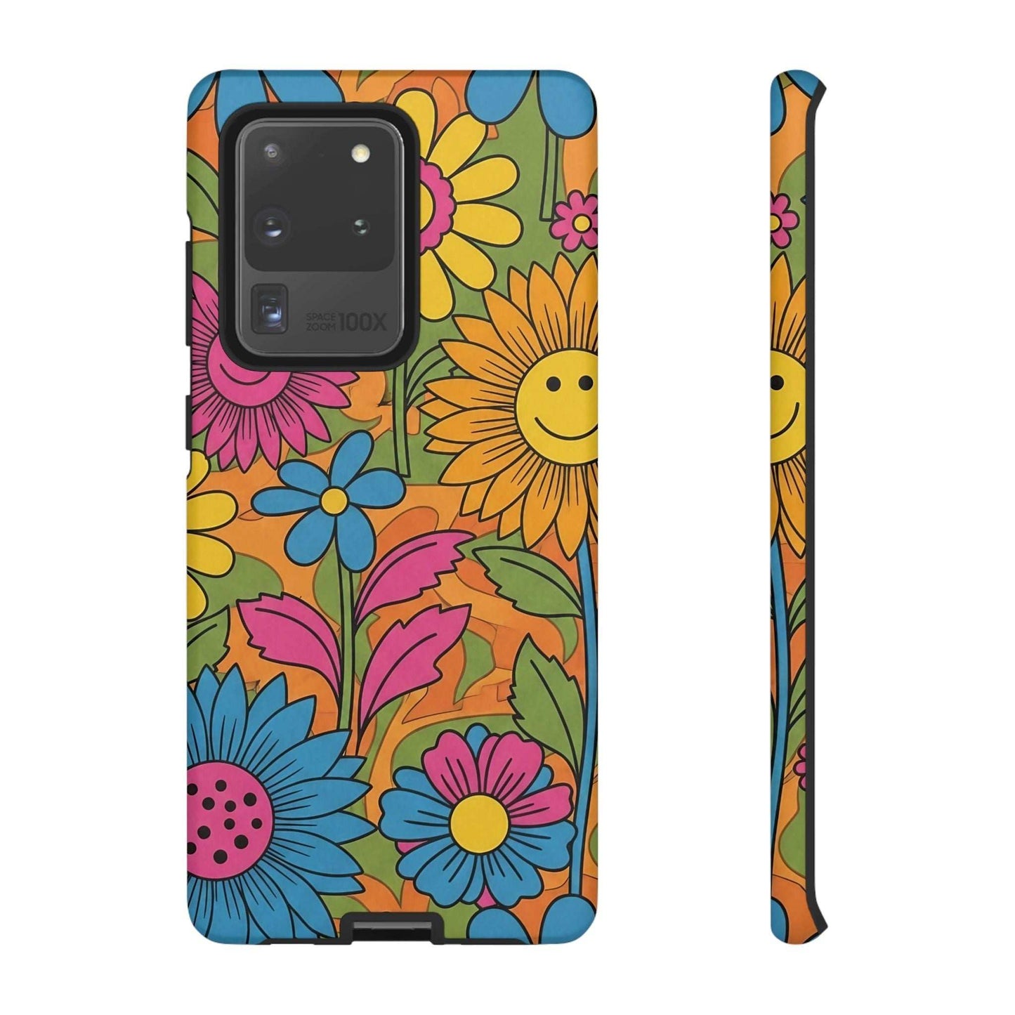 Samsung Phone Case with colorful retro flower power design and protective durable build