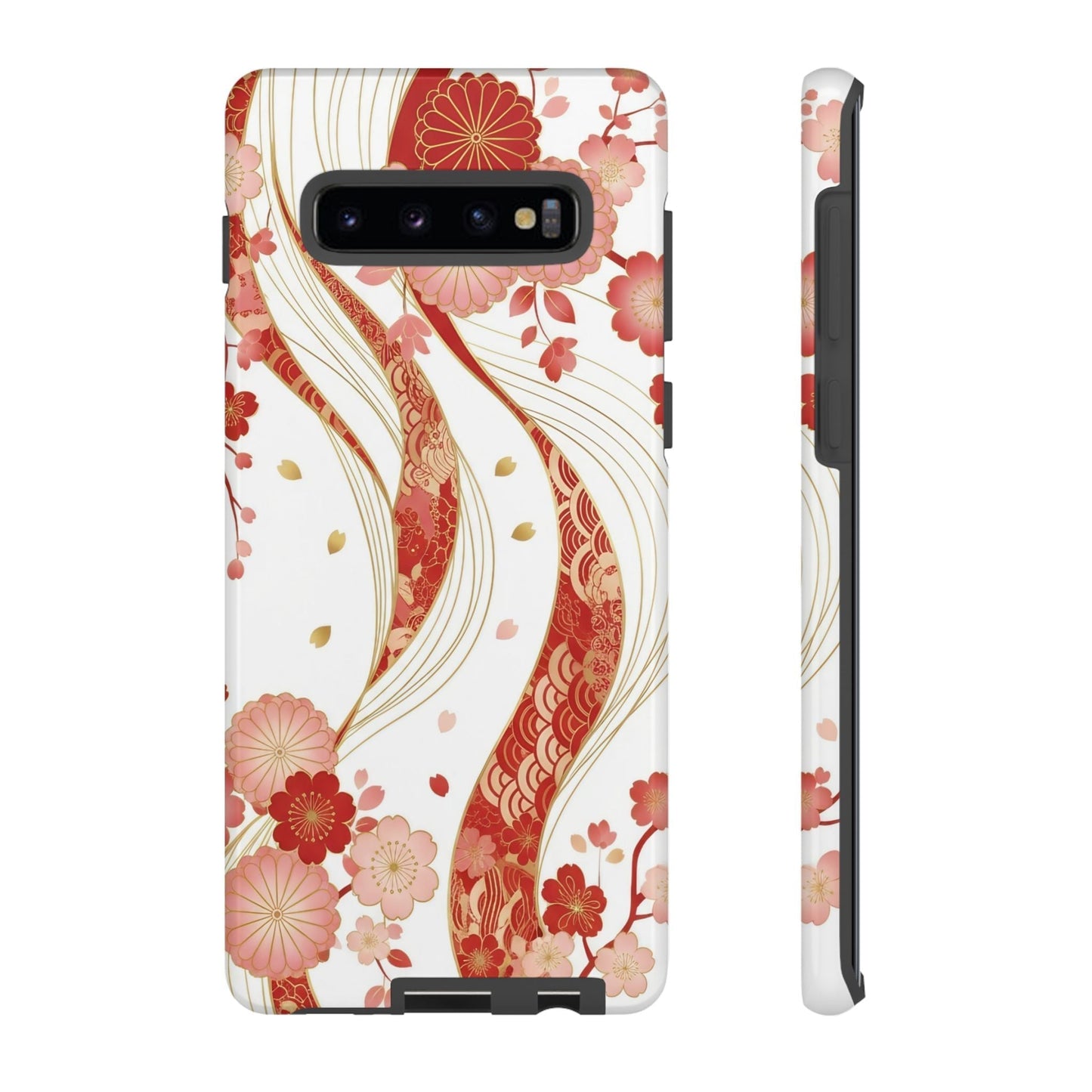 Red Golden Flower Phone Case with intricate floral design and gold accents for Samsung phone protection