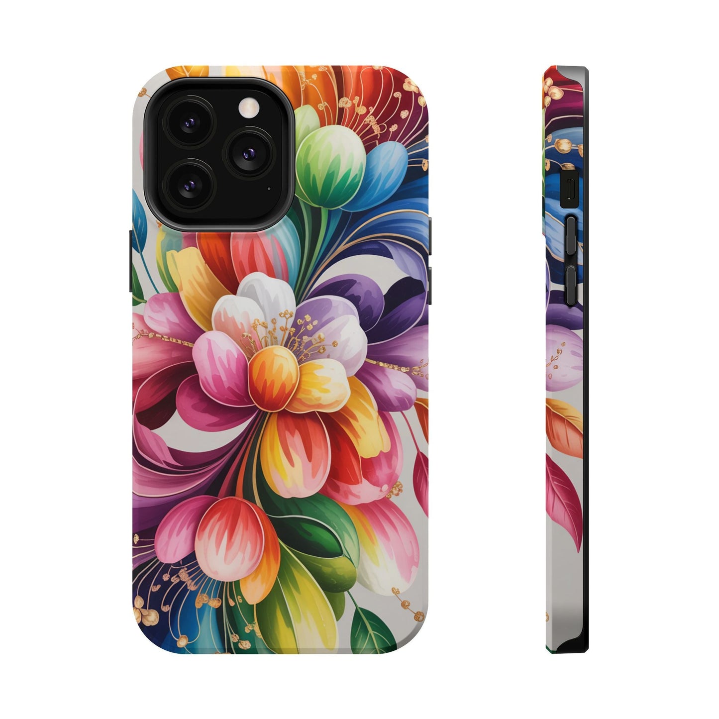 Vibrant Floral iPhone Case with colorful dual-layer protection and MagSafe compatibility