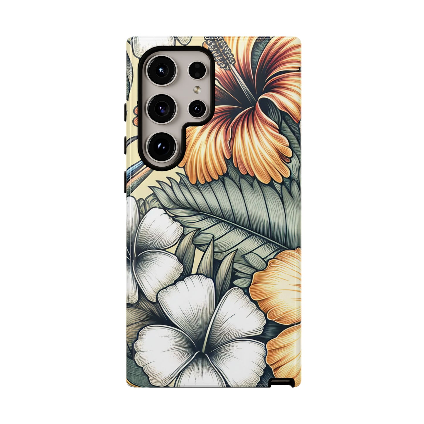 Golden Tropical Floral Design Samsung Phone Case