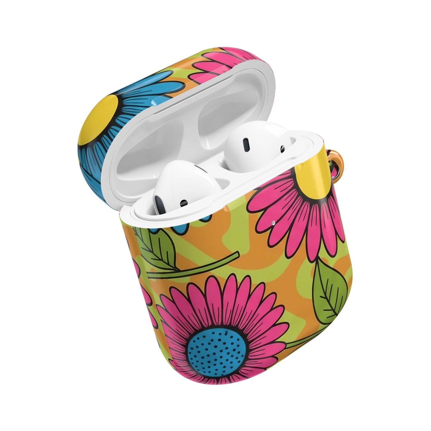 Love Child AirPod Case with colorful floral design, durable lightweight protective cover with carabiner for AirPods charging case