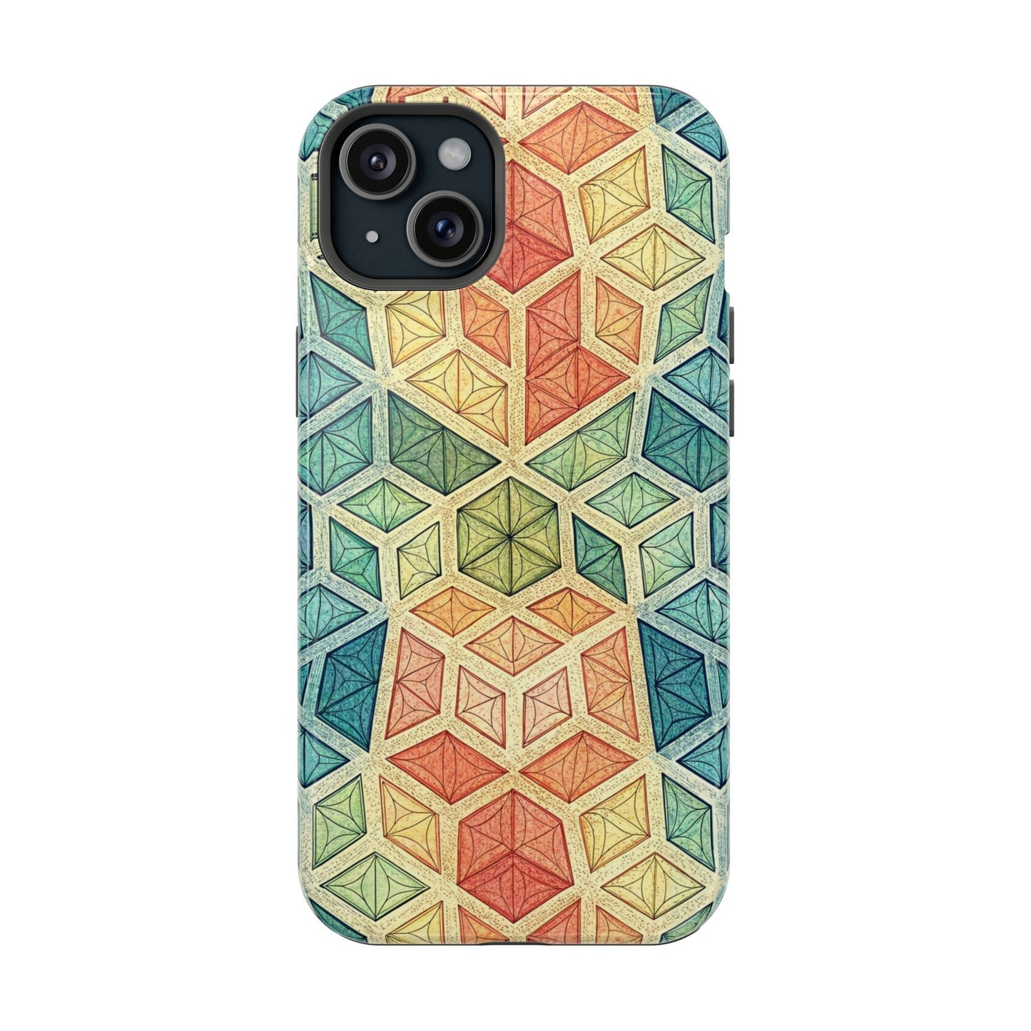 Colorful fractal iPhone magnetic tough case with geometric pattern and durable protective design