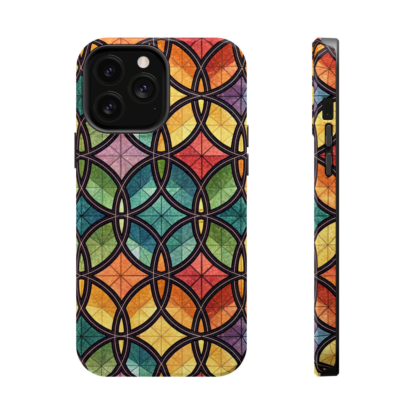 Rainbow Stain Glass iPhone Case – Durable MagSafe® Tough Phone Cover with Colorful Artistic Design