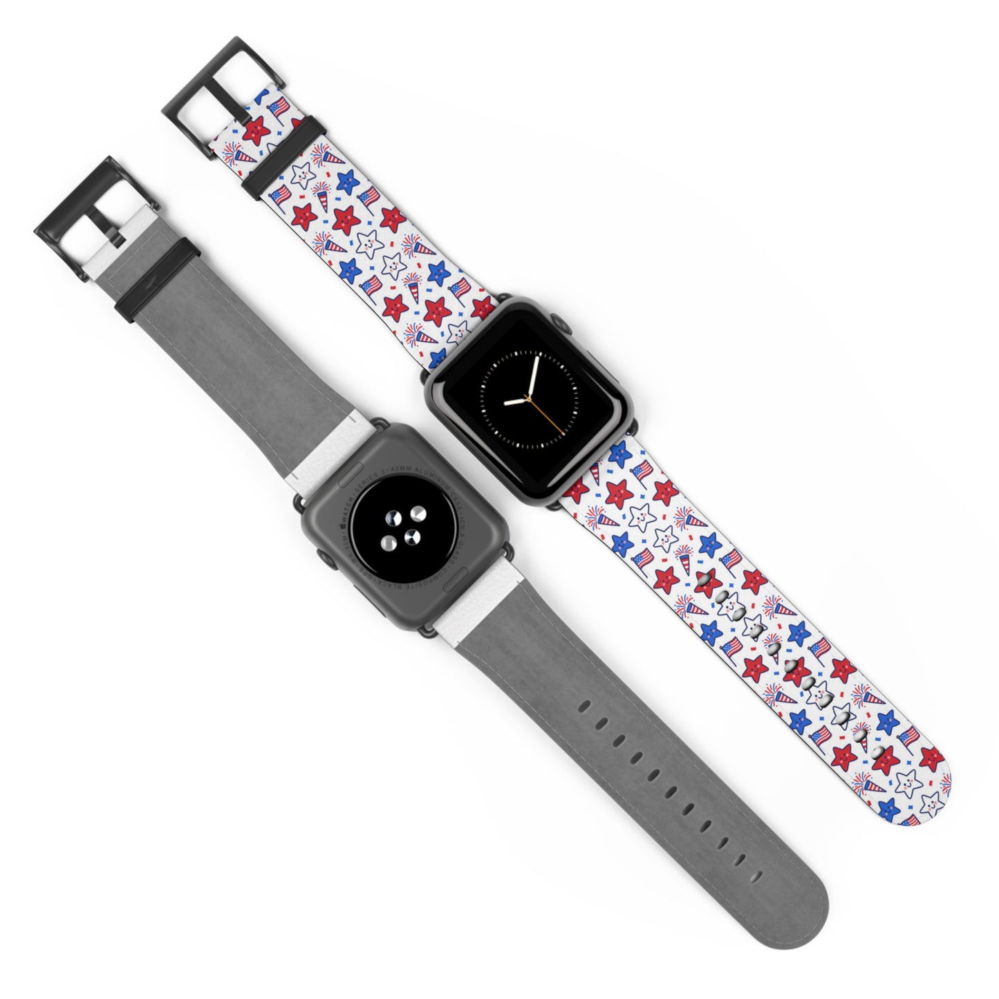 Kawaii 4th of July Apple Watch Band – Cute Patriotic Faux Leather Strap for Apple Watch Series 1–9, SE & Ultra