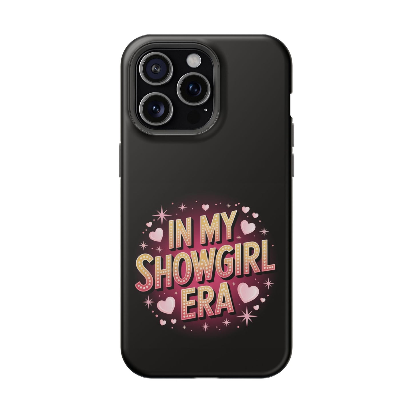 iPhone tough case with vibrant In My Showgirl Era design, durable polycarbonate and TPU, MagSafe compatible