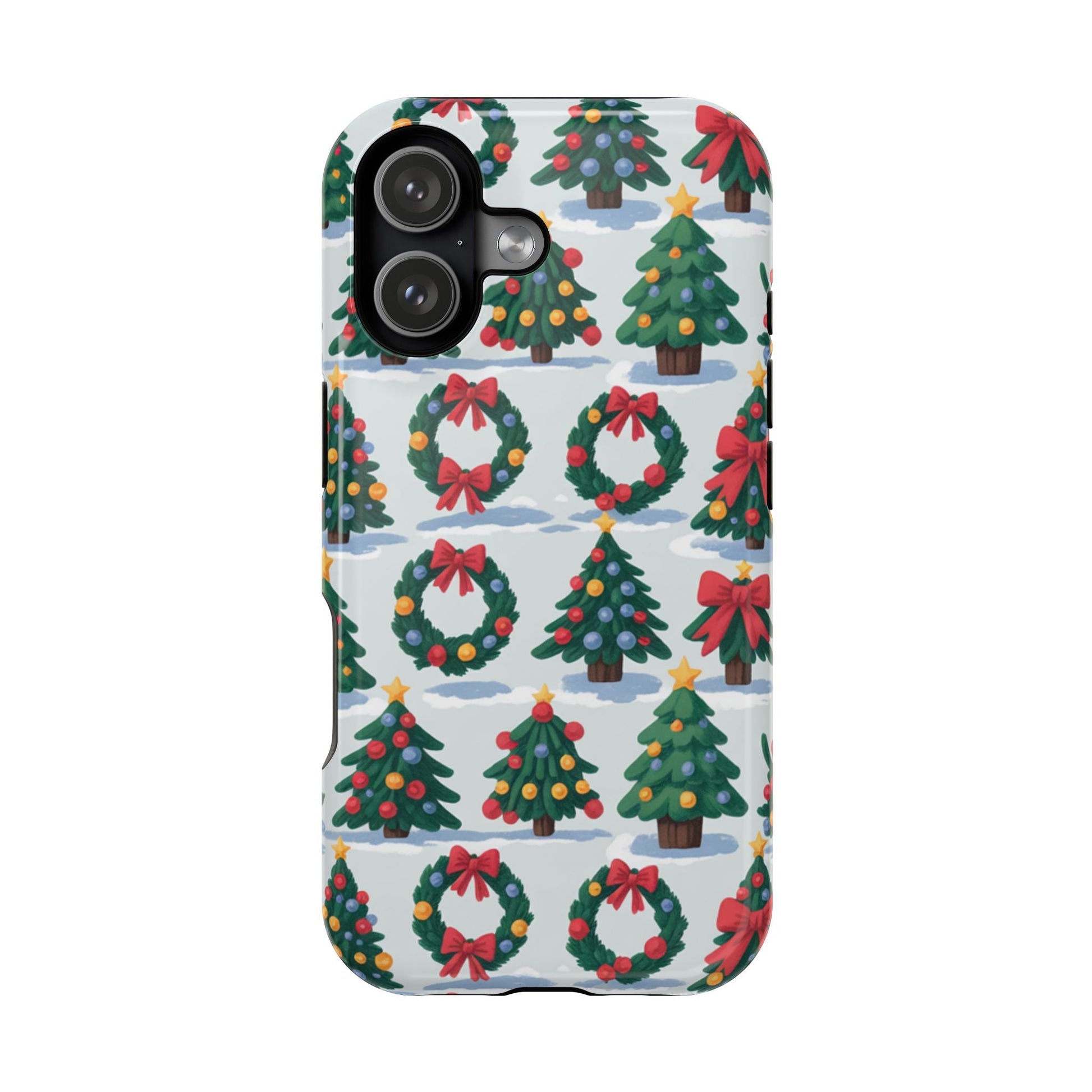 iPhone case with festive Holiday Tree and Wreath pattern for Christmas protection