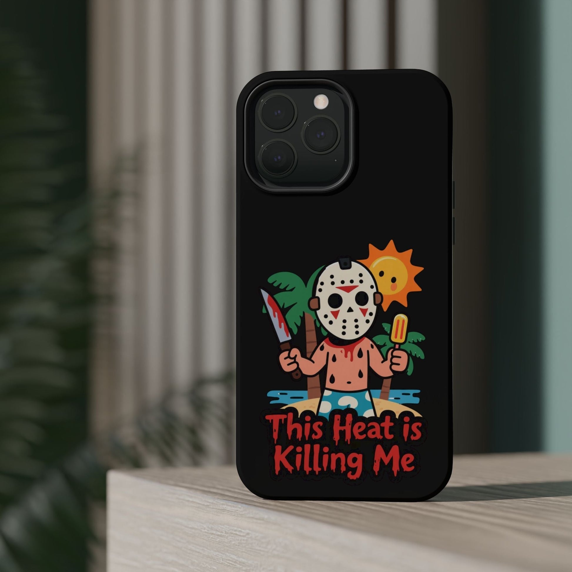 Summerween inspired tough phone case with humorous "This Heat is Killing Me" design and MagSafe compatibility
