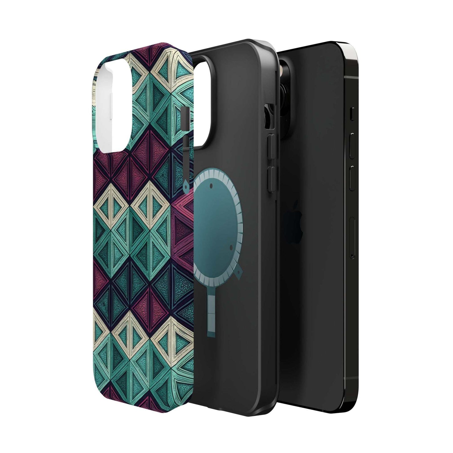 Purple and Teal Abstract geometric pattern iPhone tough case with MagSafe compatibility