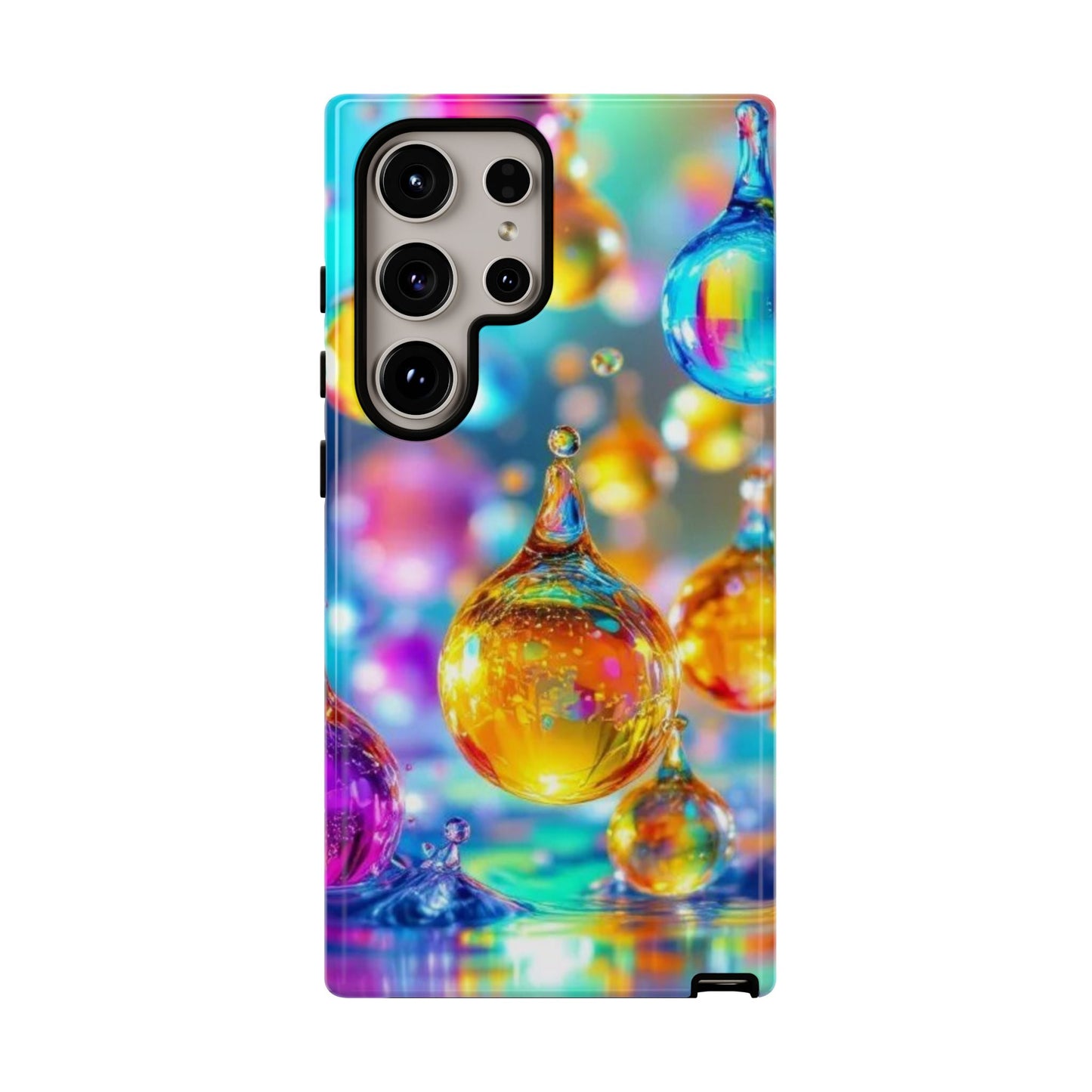 Samsung phone with Golden Raindrop 3D wrap tough protective case in vibrant colors