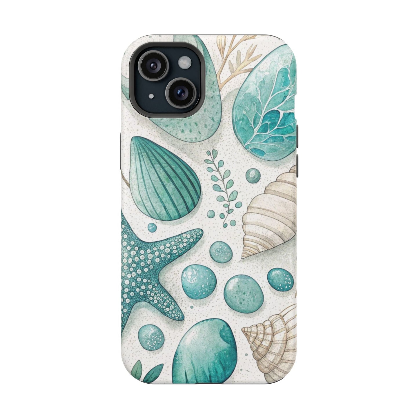 Celebration Sea iPhone Tough Case with ocean shell and starfish design, durable protective phone cover with MagSafe compatibility