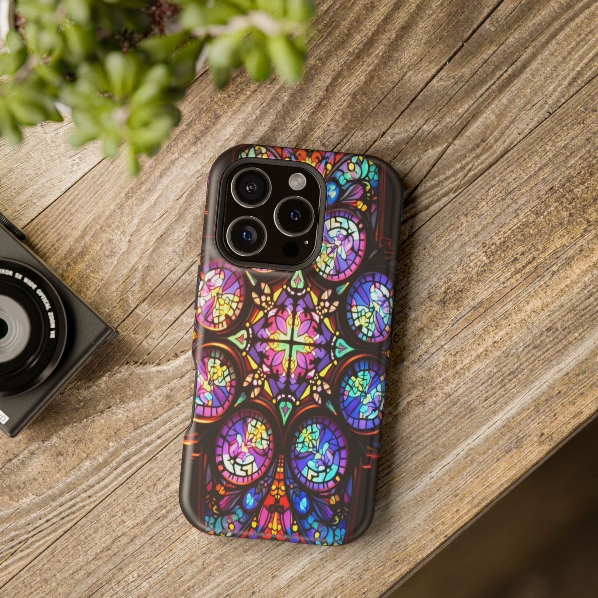 Colorful Hypnotic Stain Glass patterned iPhone tough case with vibrant stained-glass design and protective durable build