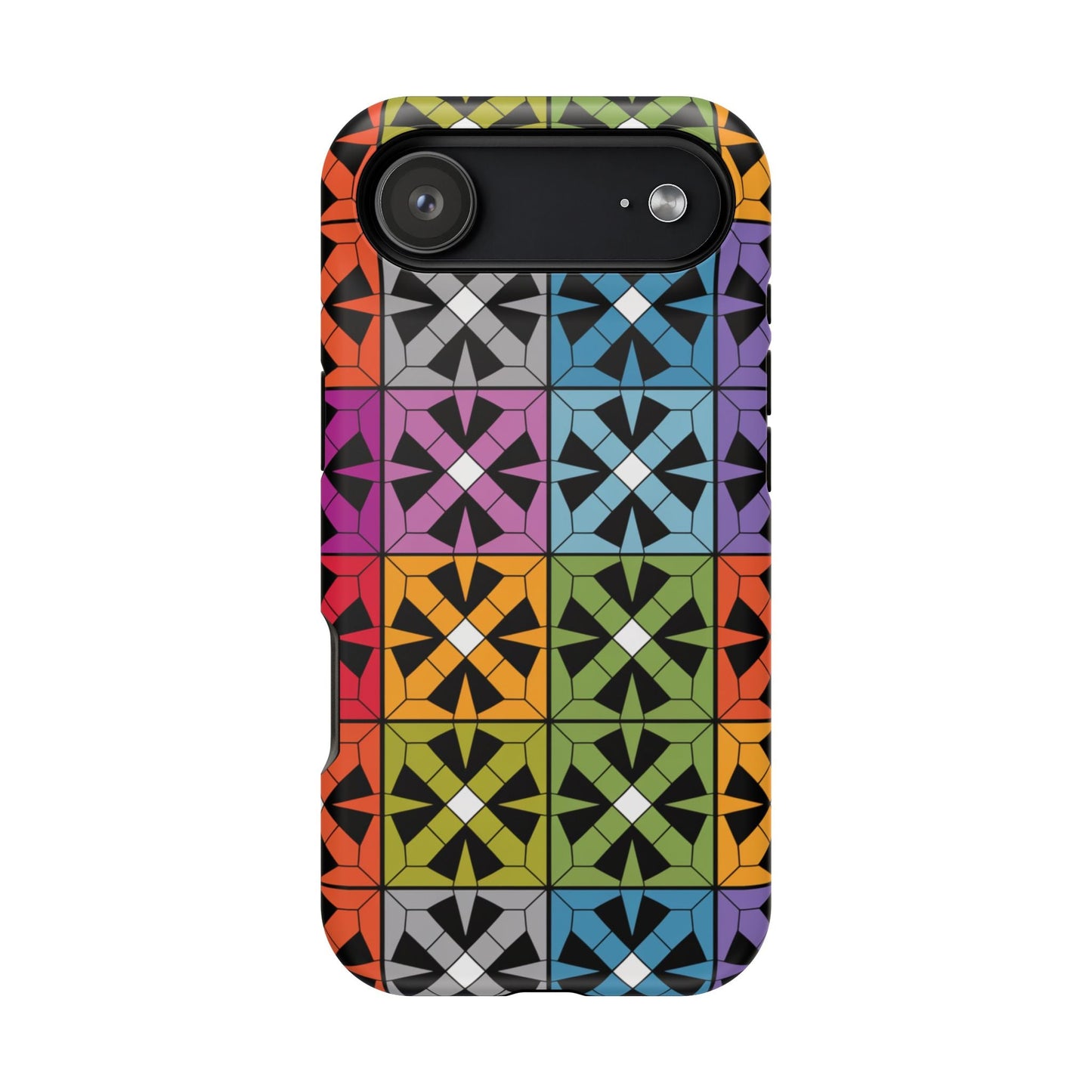 Rainbow Squares iPhone tough case with vibrant multicolor geometric pattern and durable protective design