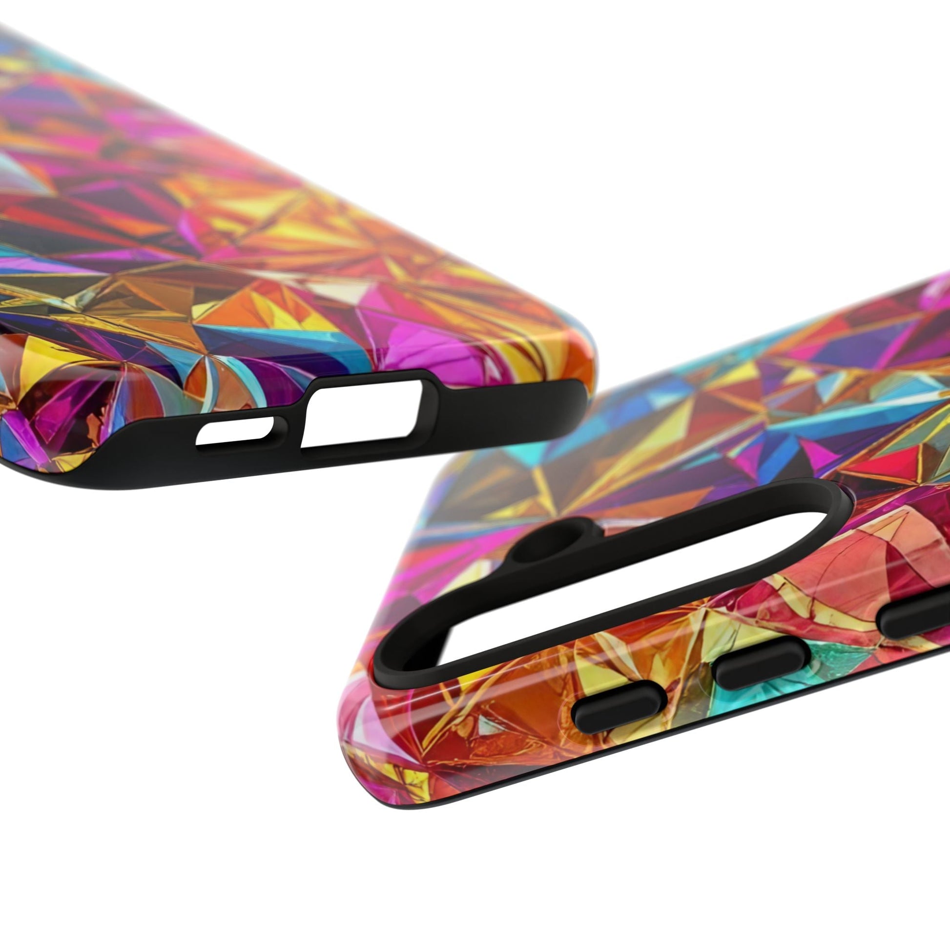 Samsung phone case with vibrant rainbow foil design and durable impact-resistant protection