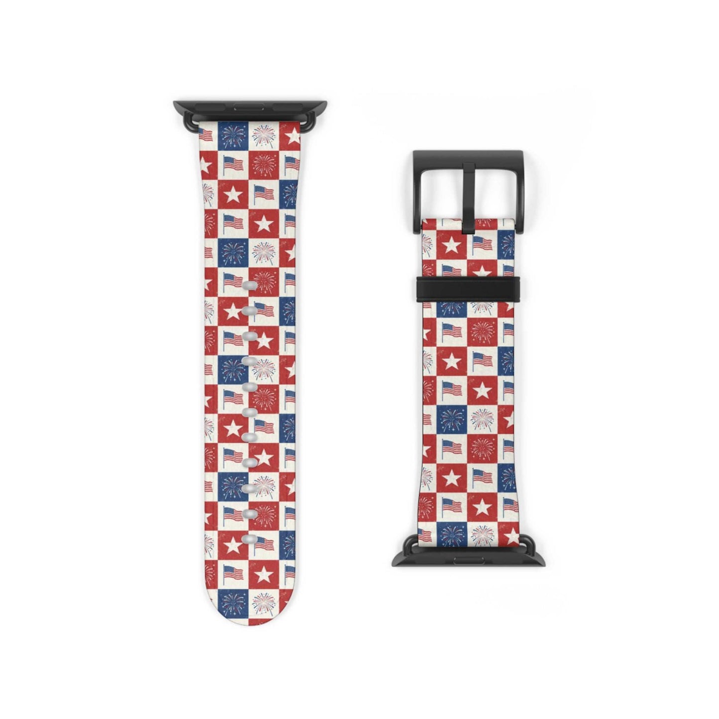 4th of July Patriotic Apple Watch Band with faux leather strap and stainless steel buckle for Apple Watch