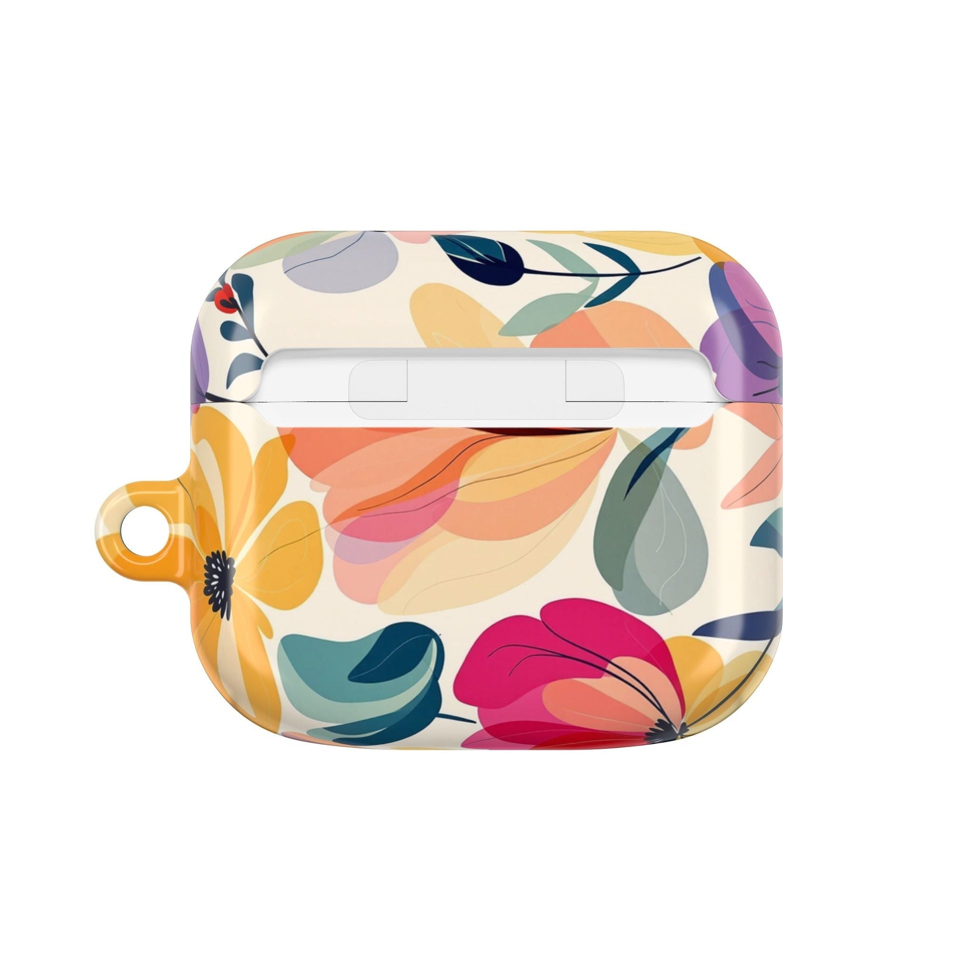 Floral AirPod case with colorful watercolor floral design and protective polycarbonate cover